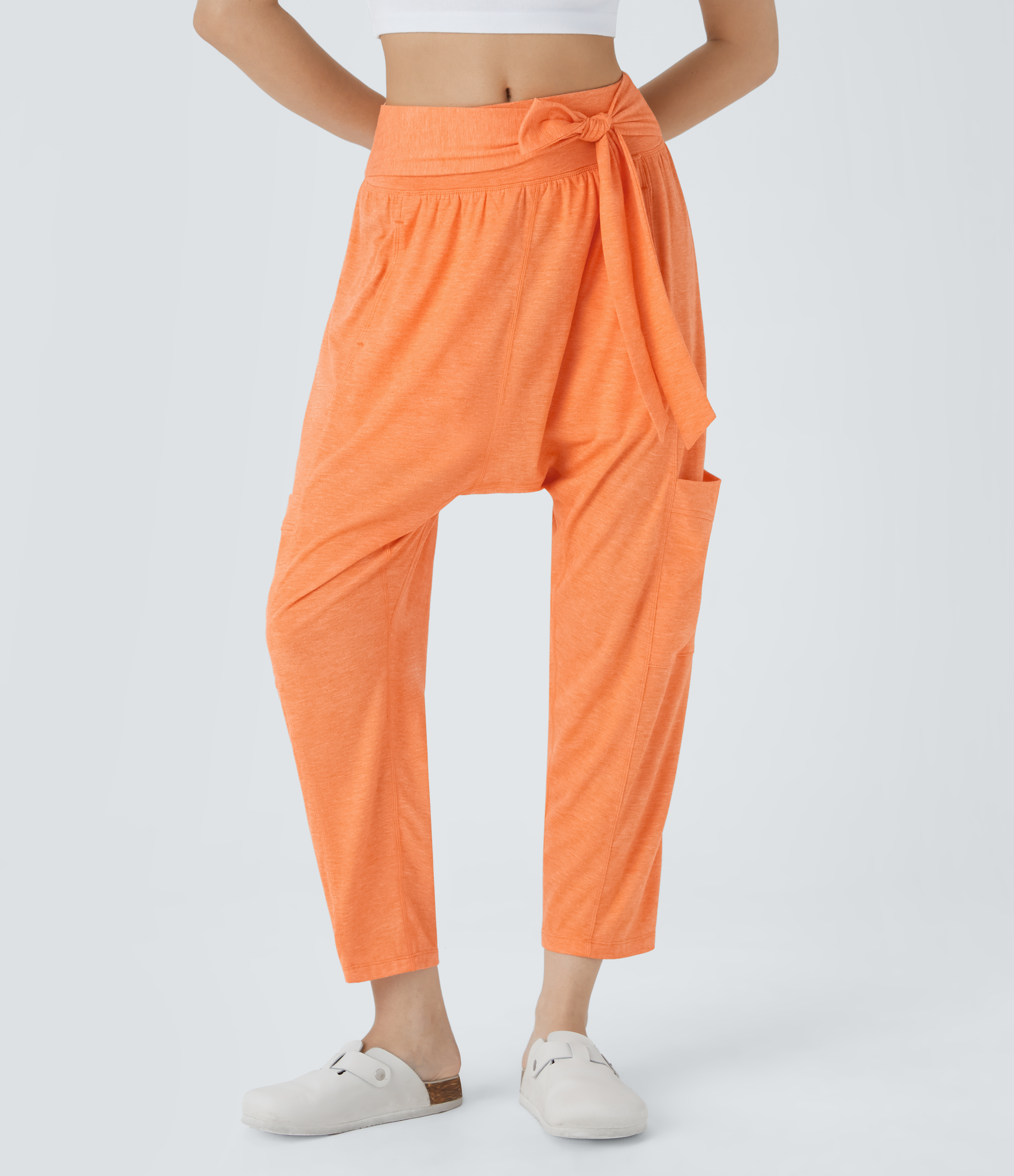 Papaya Pantalones harem casual de tiro medio con bolsillos con cordón / 1