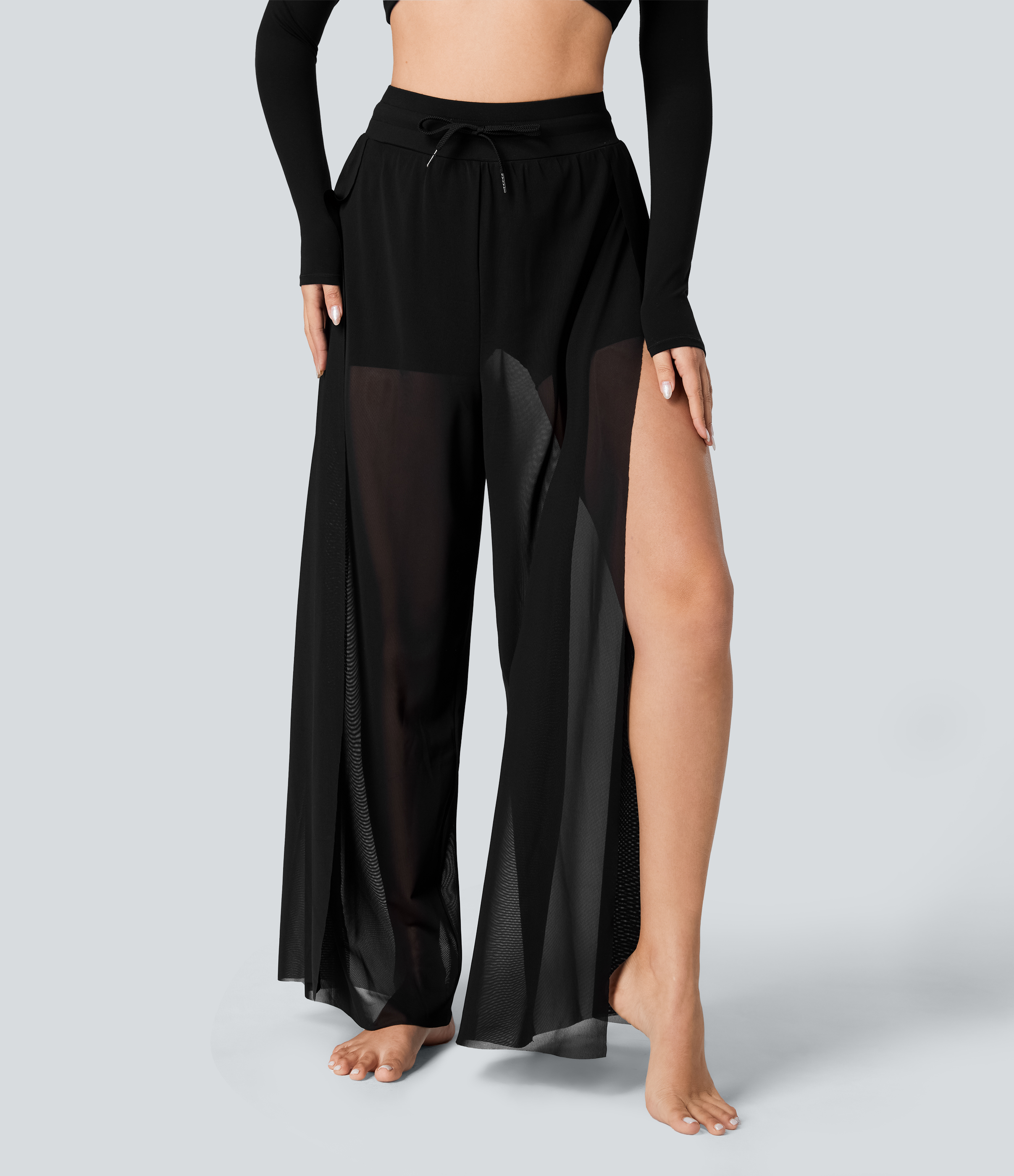 大学 割引 Women's High Waisted Drawstring Contrast Mesh 2-in-1 Pocket ウェア