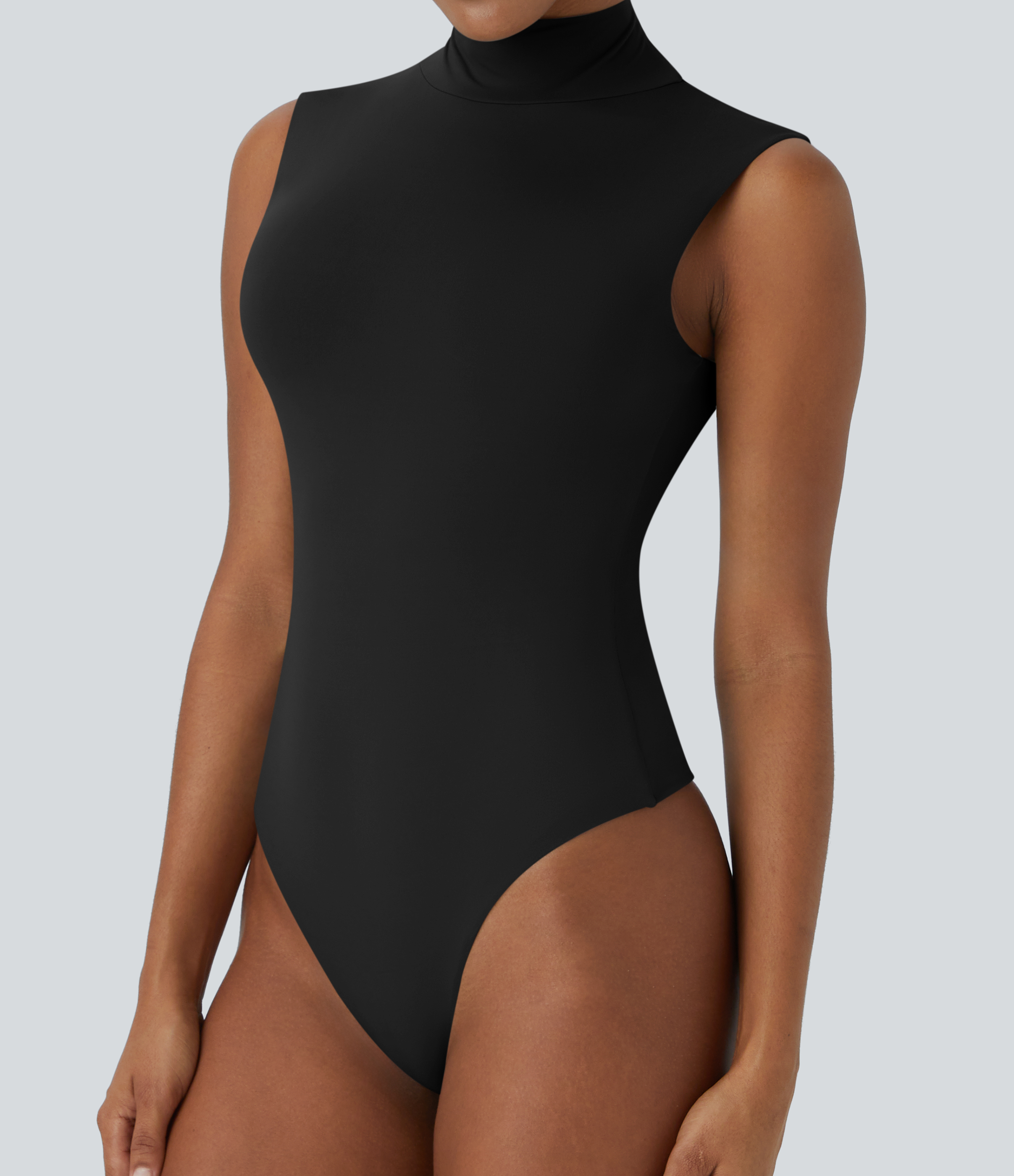 Stand Collar Sleeveless Plain Casual Bodysuit
