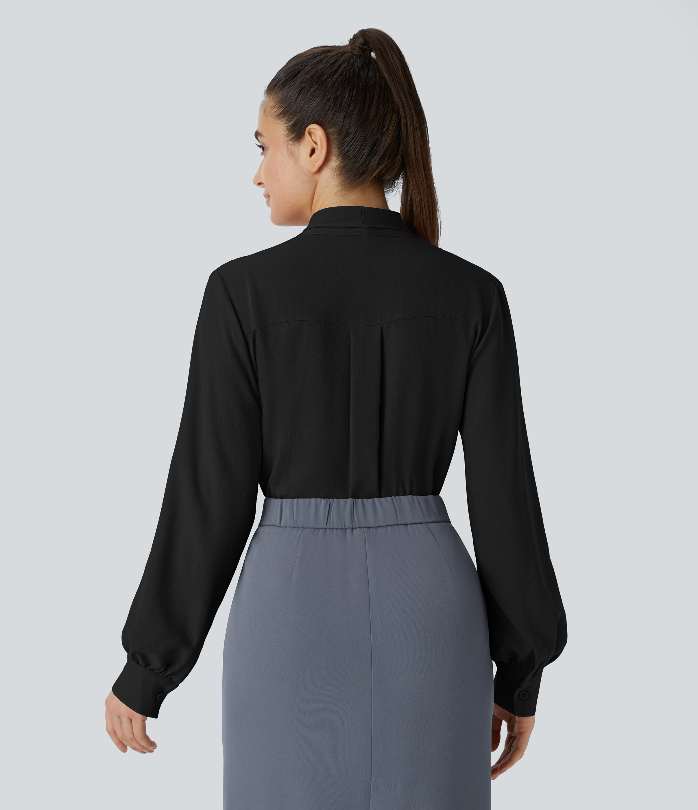 Noir Chemise de travail à manches longues avec col à nouer / 2