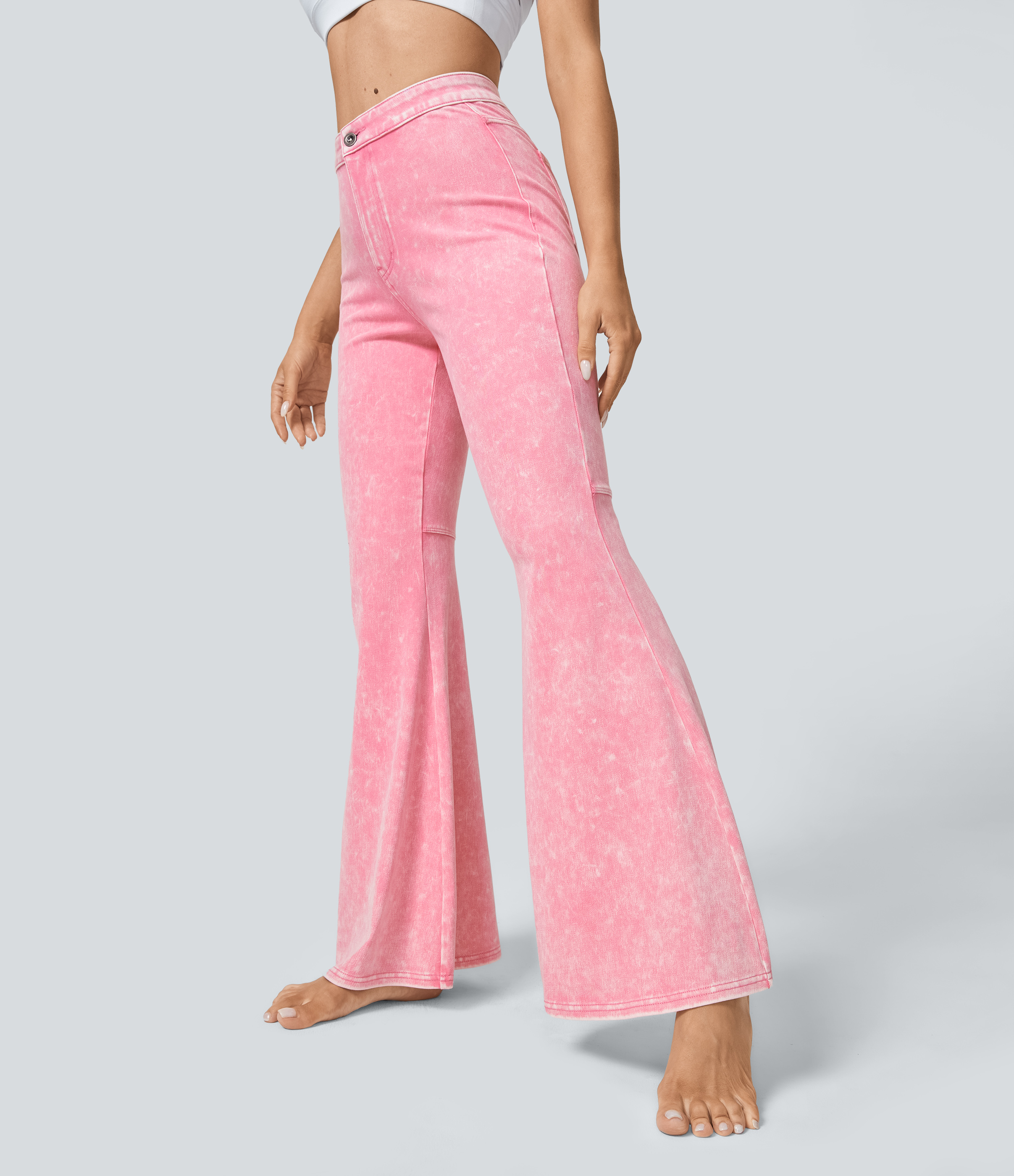 Halara Flex™ 하이웨이스트 뒷주머니 워시드 컬러풀 스트레치 니트 캐주얼 슈퍼 플레어 청바지