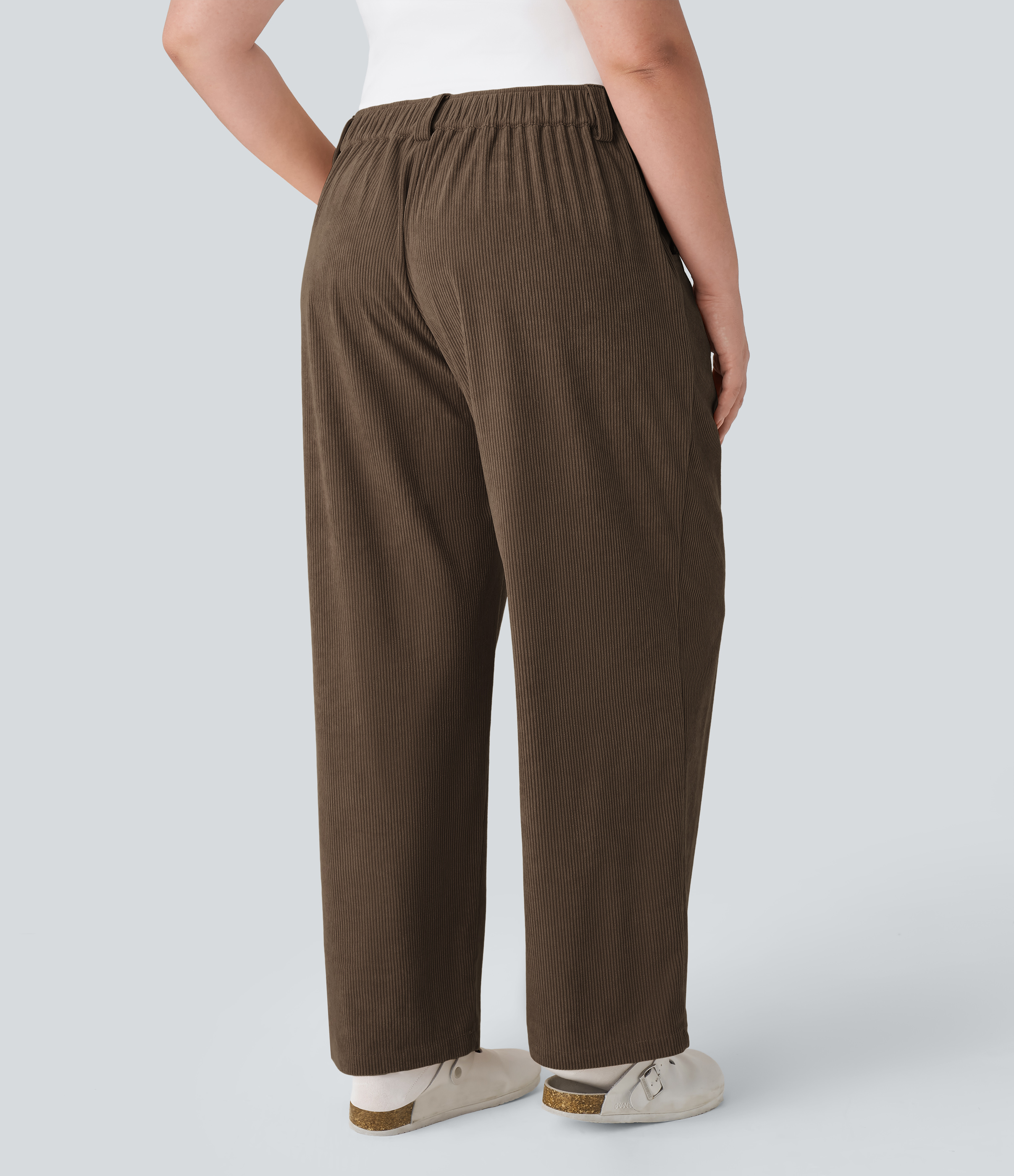 Demitasse Pantalones pana talla grande bolsillo lateral cremallera botón tiro medio / 2