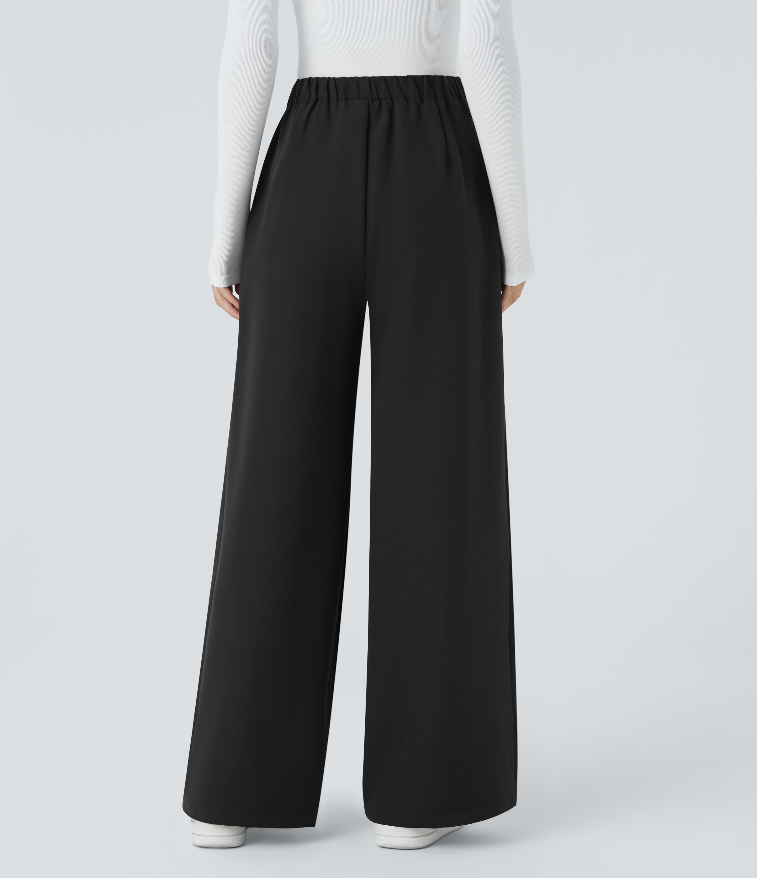 Noir Pantalons de travail taille haute avec poches décoratives et jambes larges. / 2