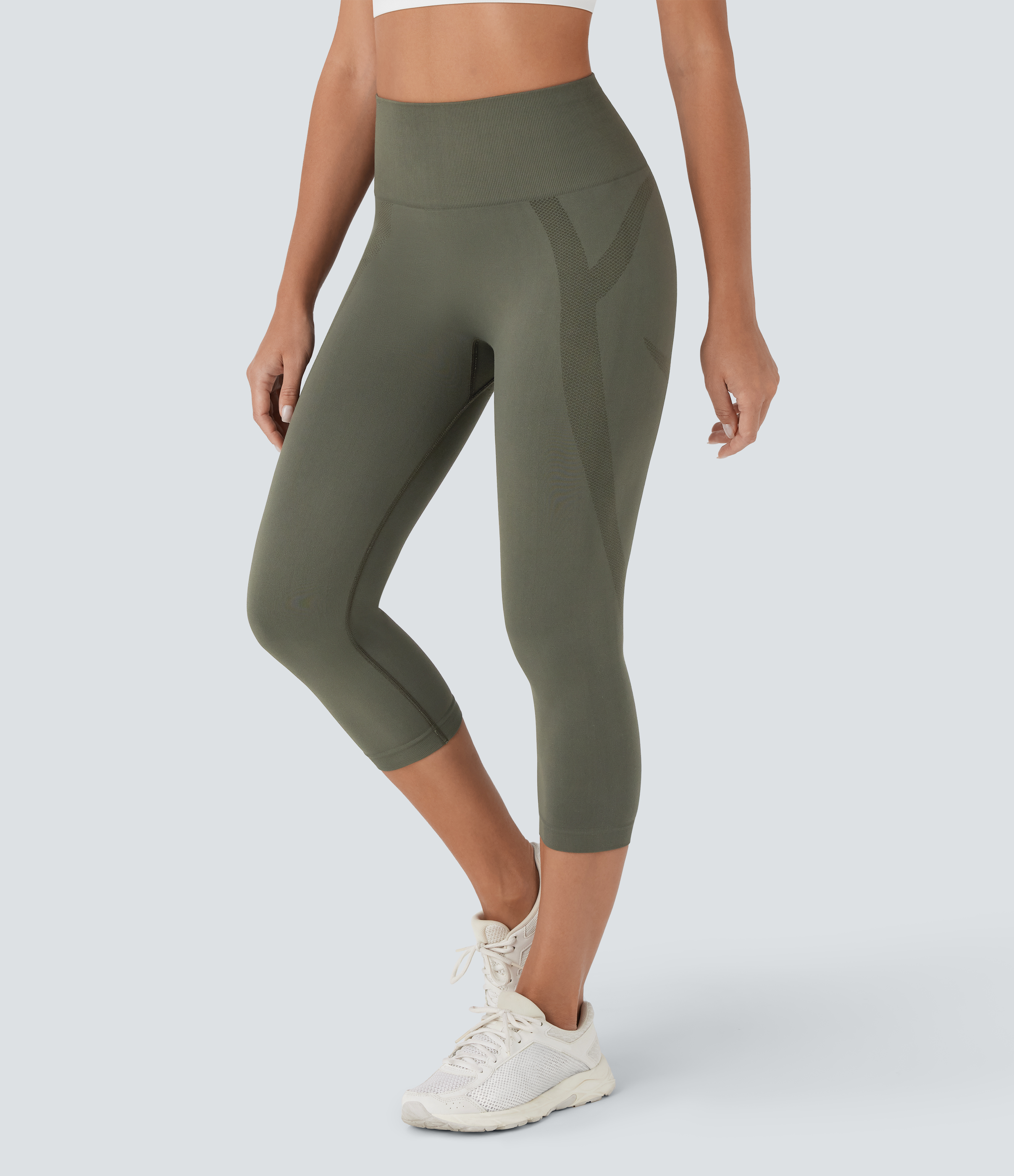 Leggings de yoga capri fruncidos de tiro alto fluidos sin costuras