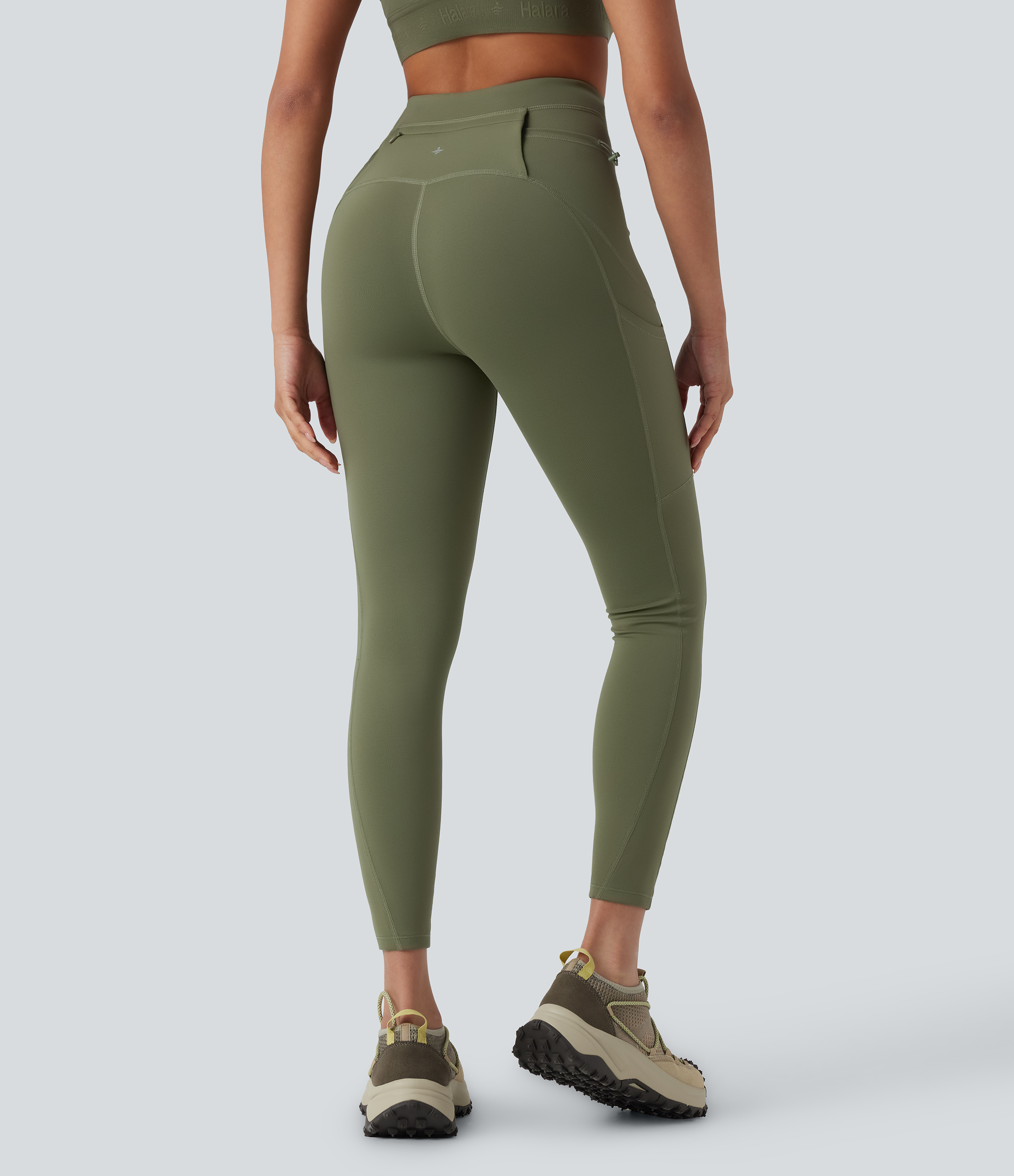 Unripe Olive Green SpeedWave™ hochgeschnittene, schnelltrocknende Wanderleggings mit Schlaufe und Taschen / 2
