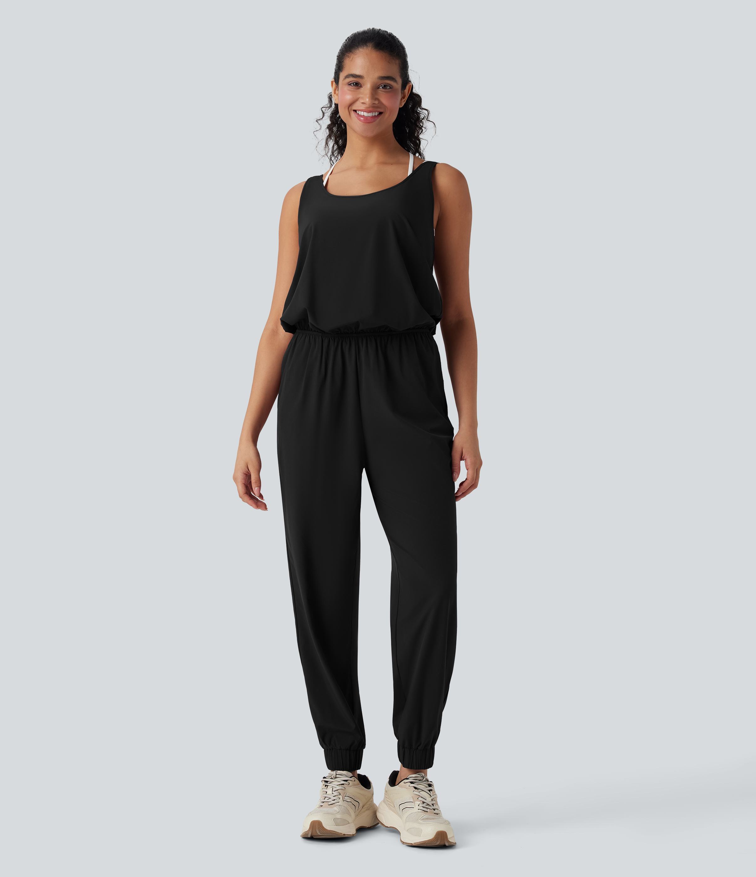 Negro Jumpsuit de entrenamiento Breezeful™ sin mangas de secado rápido con bolsillos / 2