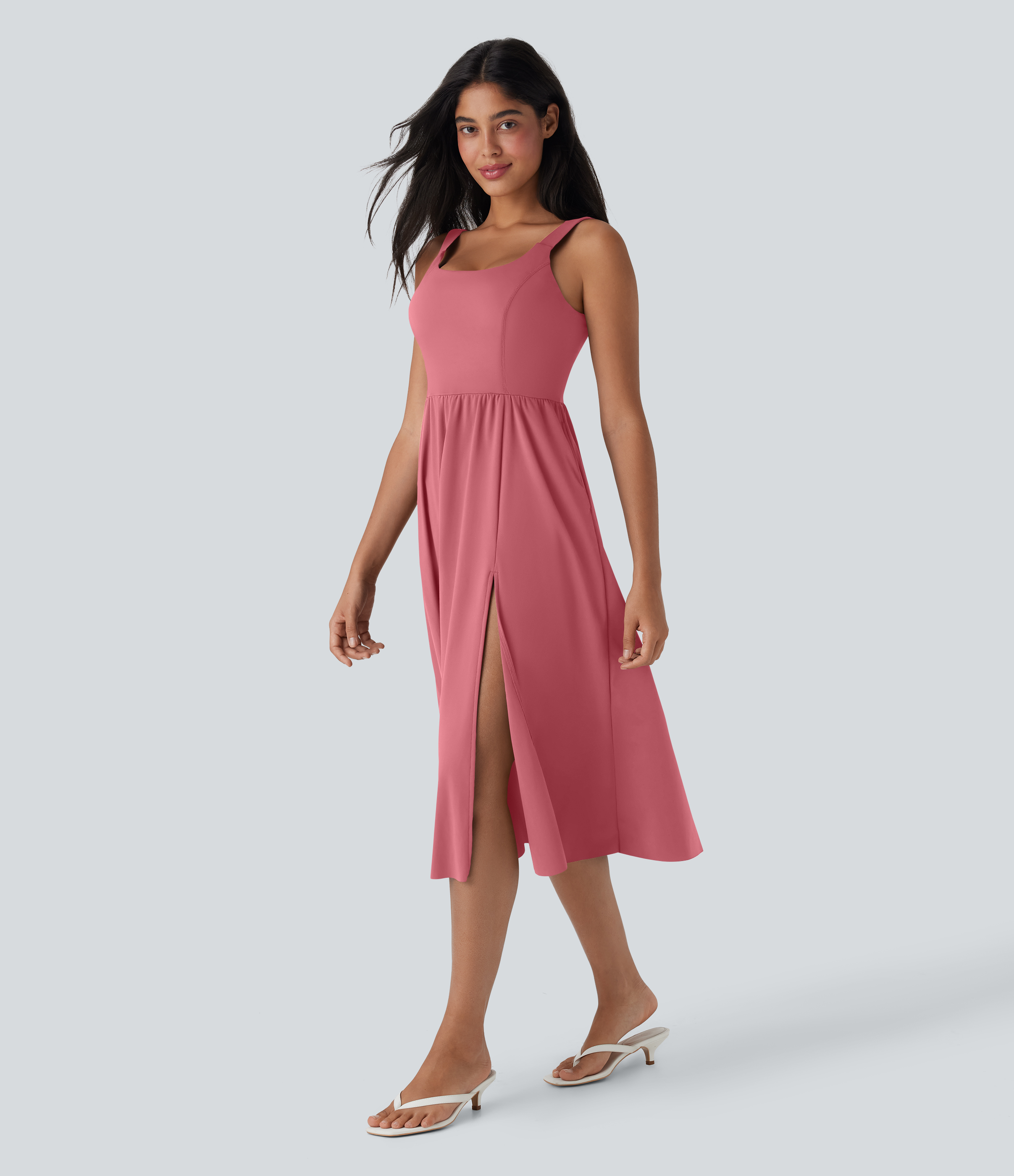 SoftlyZero™ Airy Padded Cool Touch Midi Casual Dress with Pockets D-F Cups