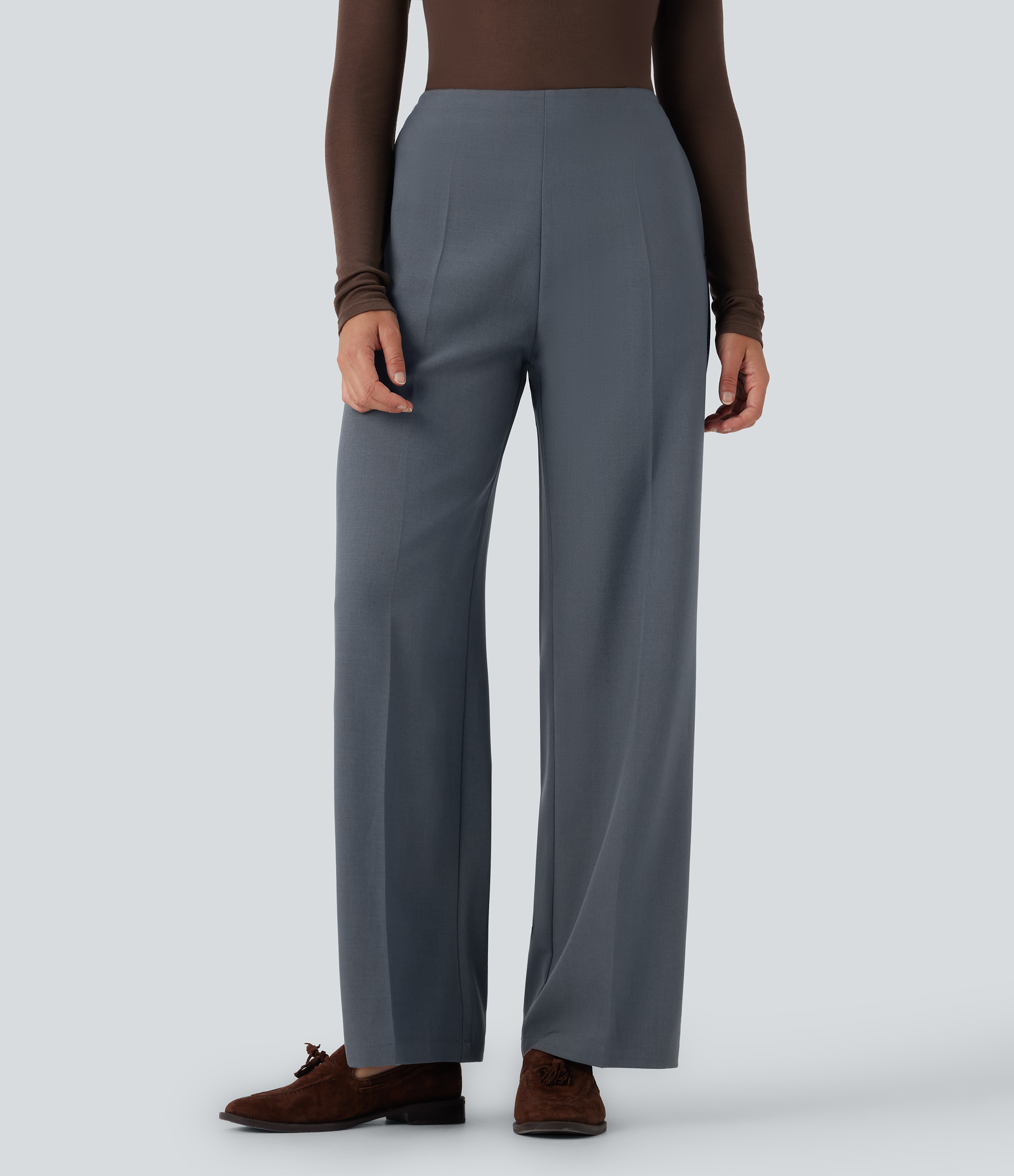 High Waisted Zipper Straight Leg Suit Work Pants with Pockets