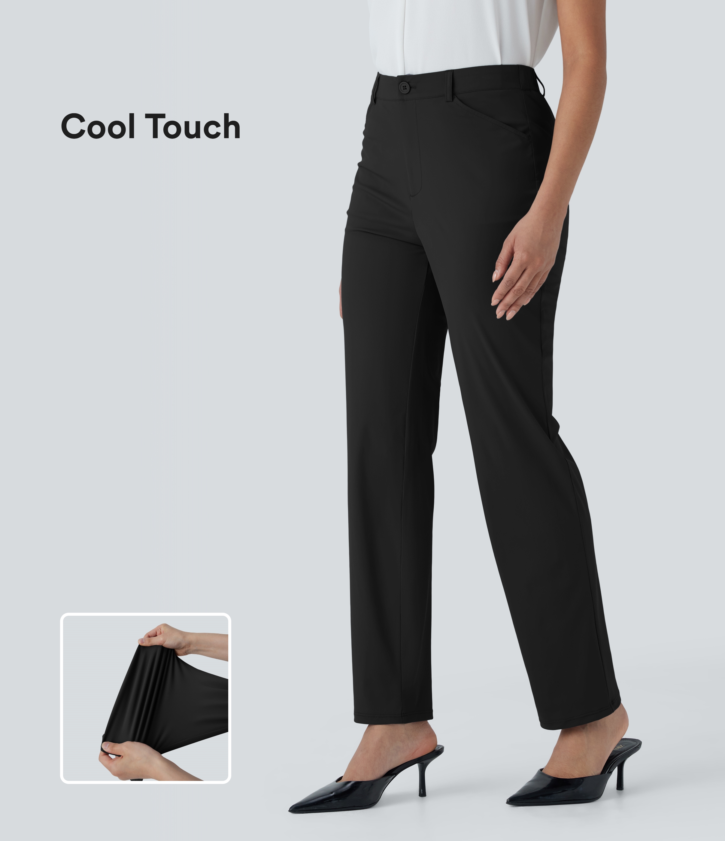 Mid Rise Cool Touch Work Pants with Pockets