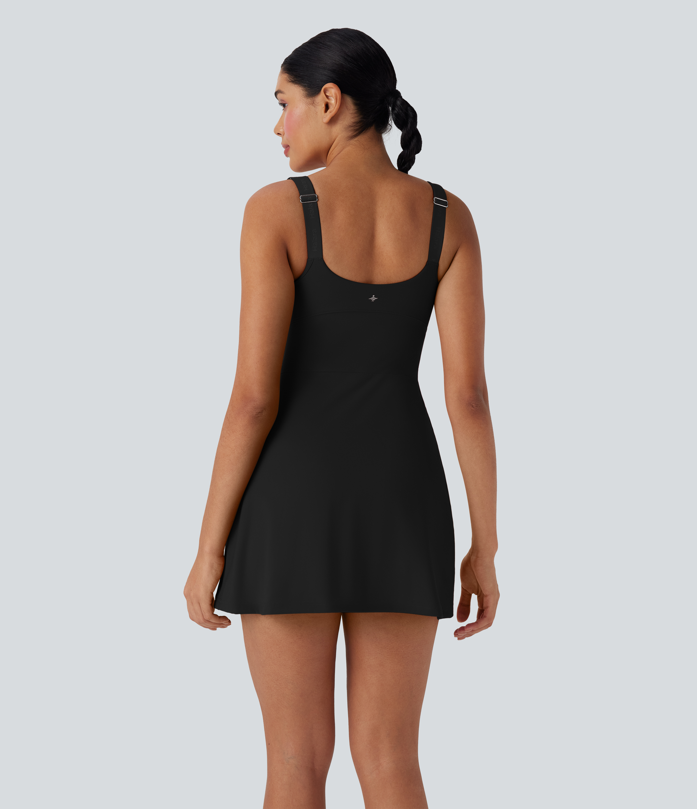 Black Softlyzero™ Plush Push-Up Molded Cups Zipper Adjustable Strap Backless 2-in-1 Yoga Active Dress with Pockets-Easy Peezy / 2