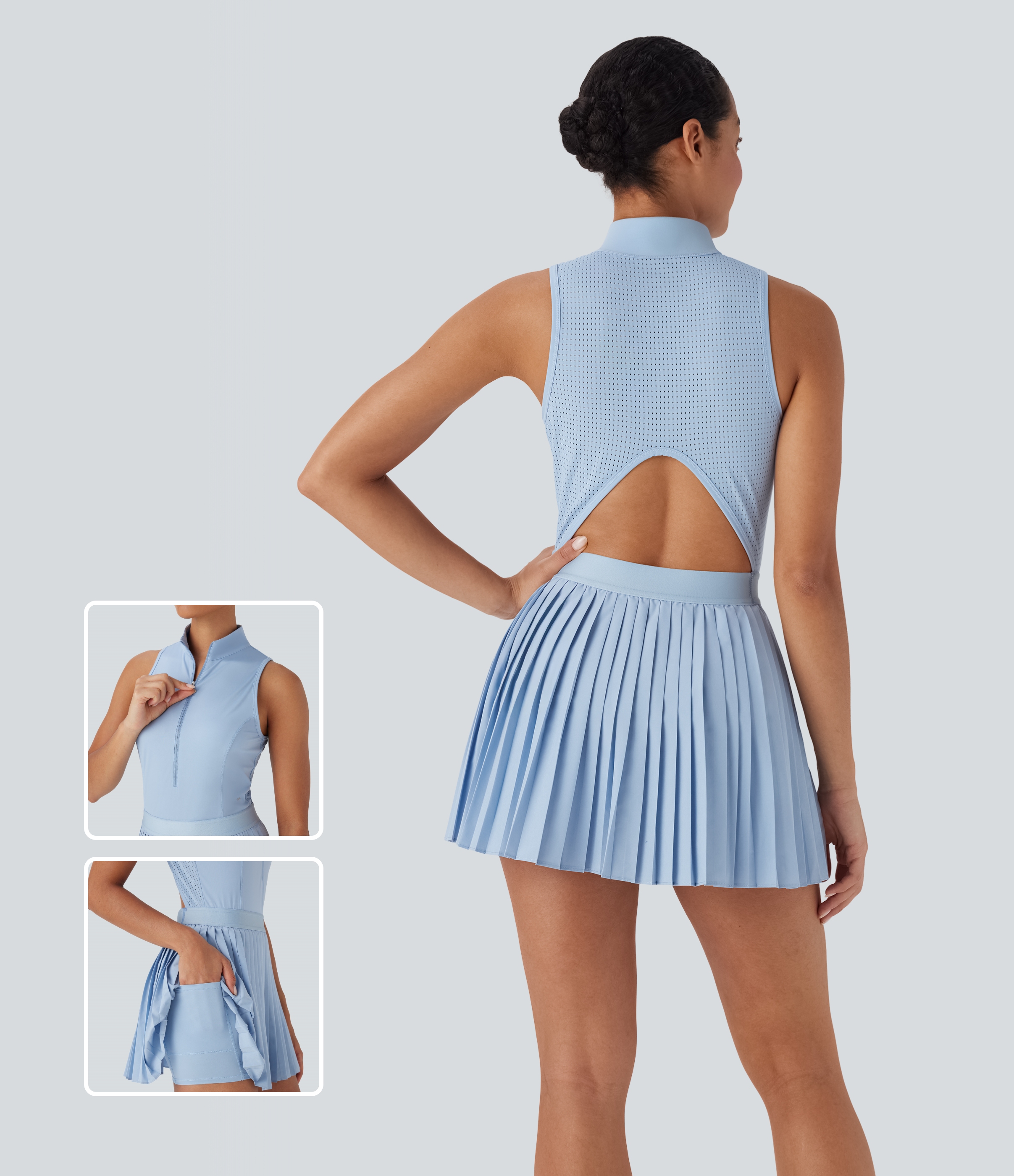 Robe de tennis mini Breezeful™ sans manches, ajourée, plissée, à séchage rapide et à poches, 2 en 1