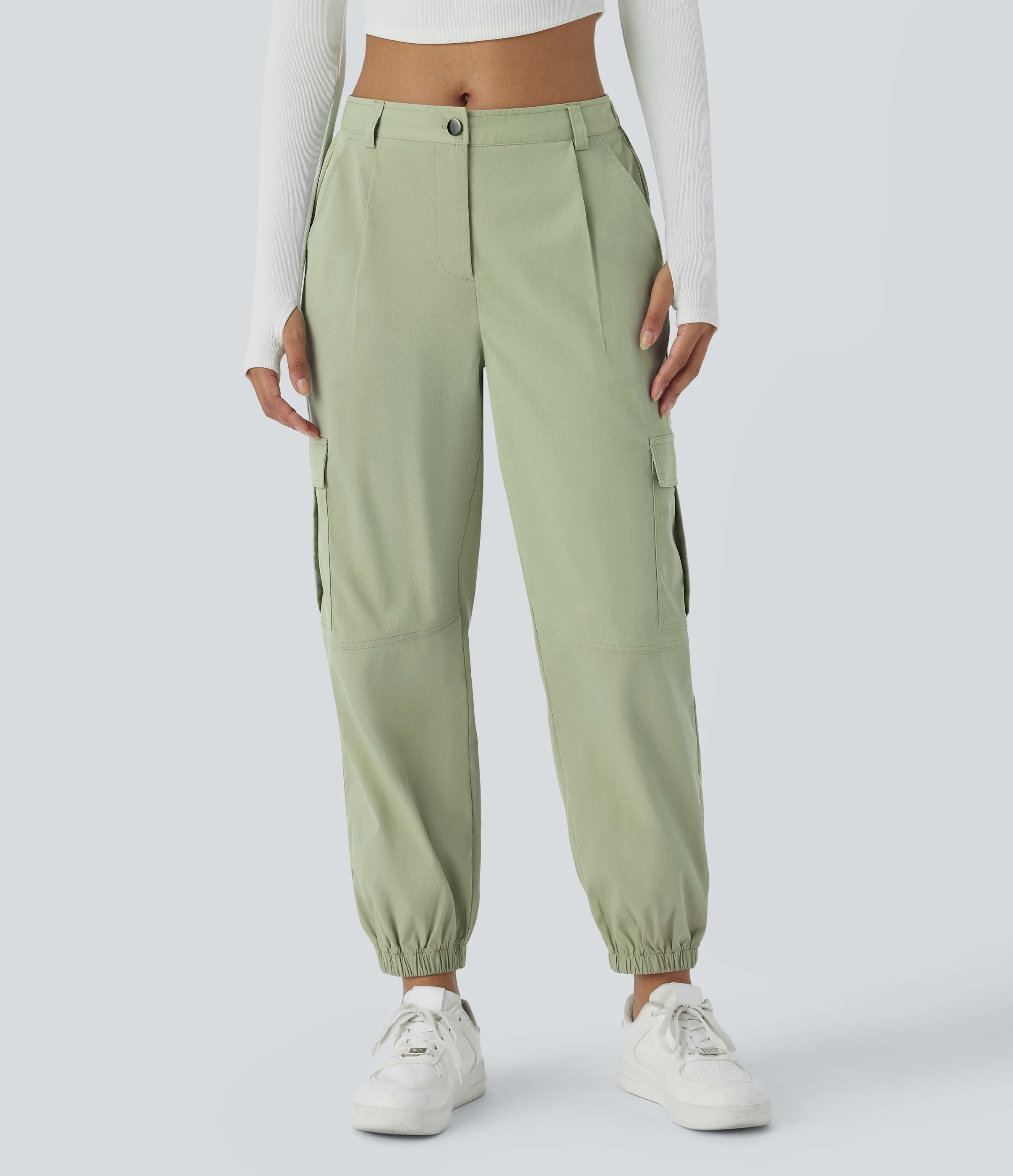 Mid Rise Button Zipper Multiple Pockets Casual Cargo Joggers