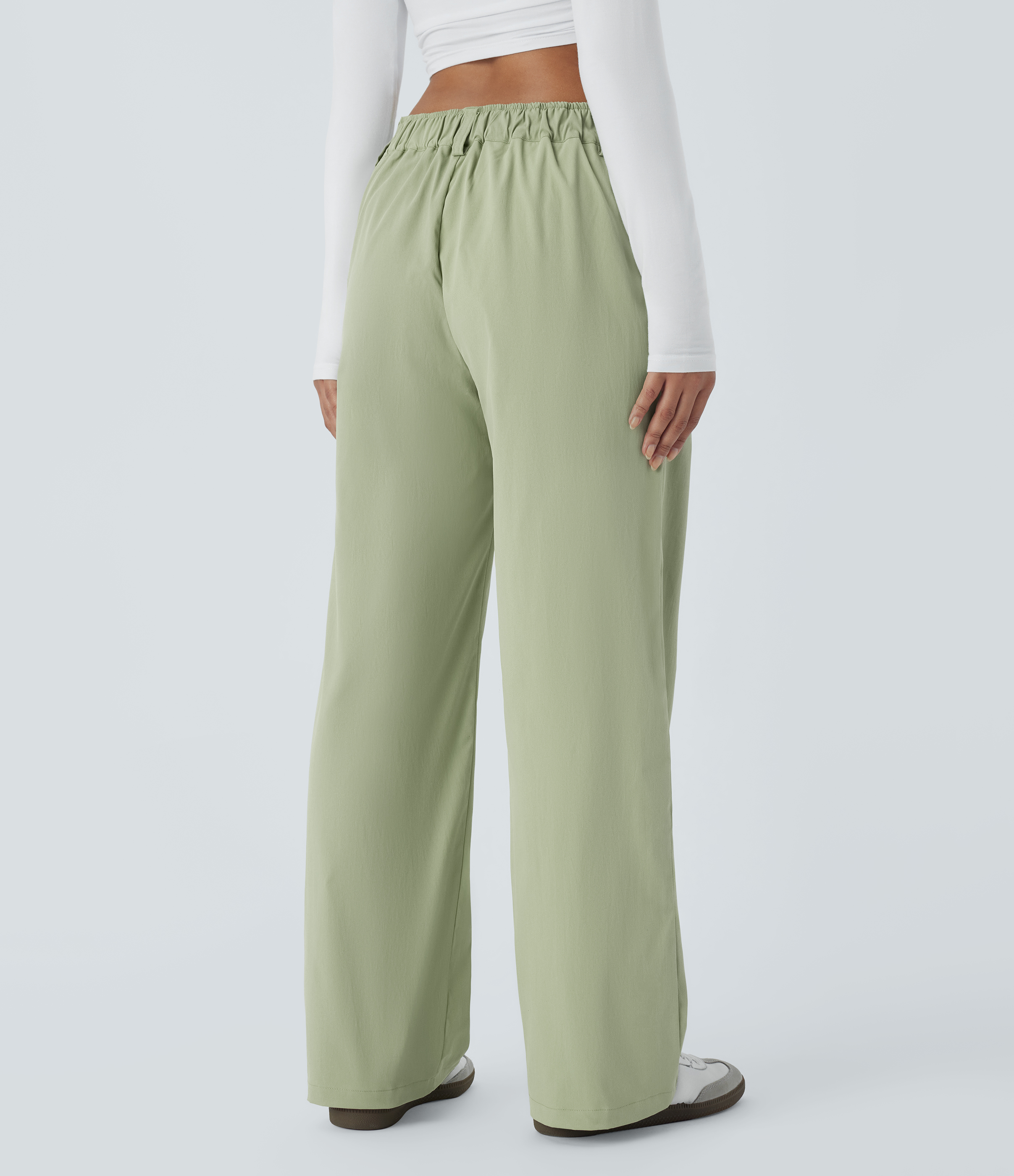 Lint Mid Rise Button Zipper Side Pocket Straight Leg Casual Trousers / 2