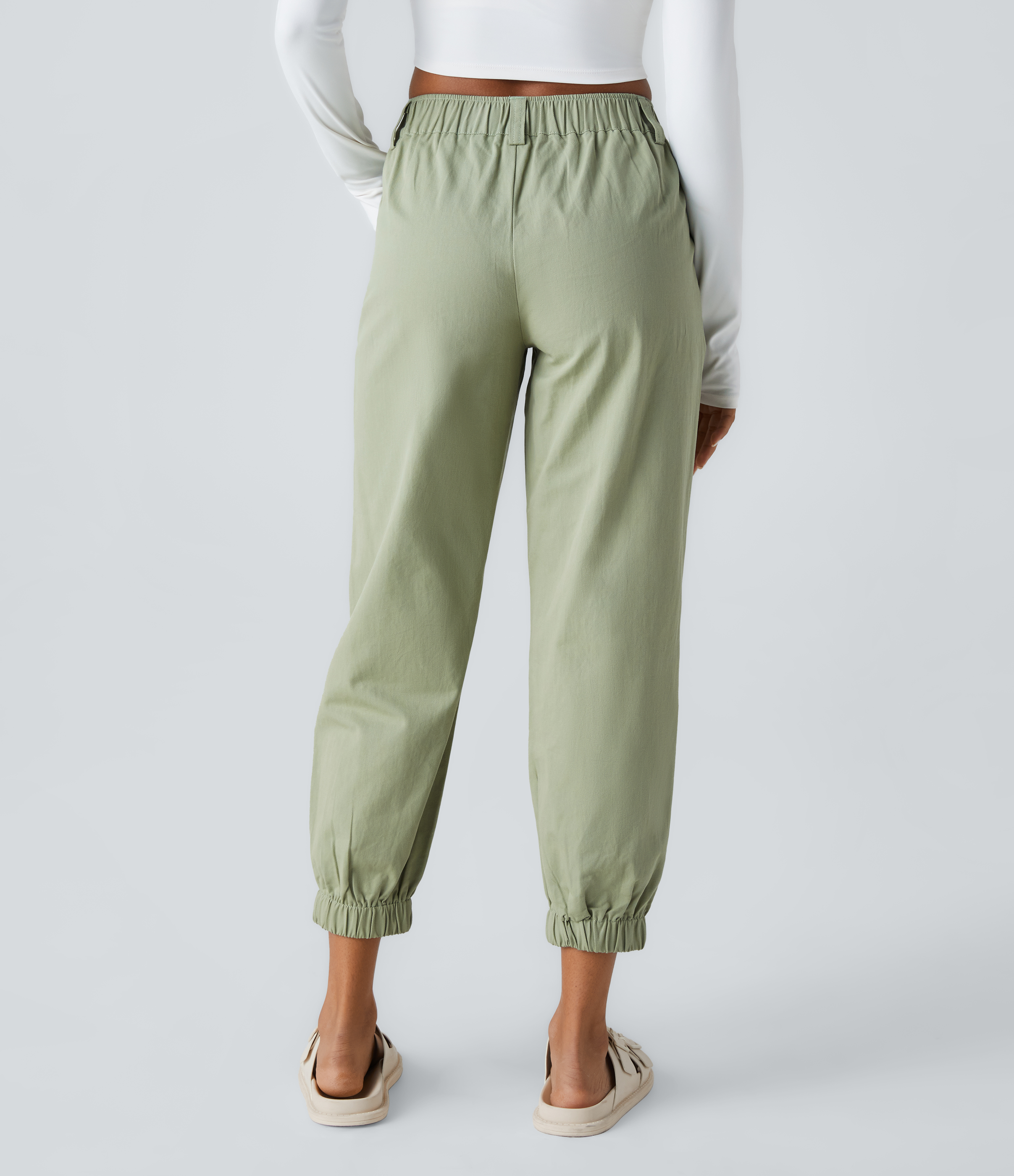 Laurel Green Joggers algodón bolsillo lateral cremallera botón tiro medio / 2