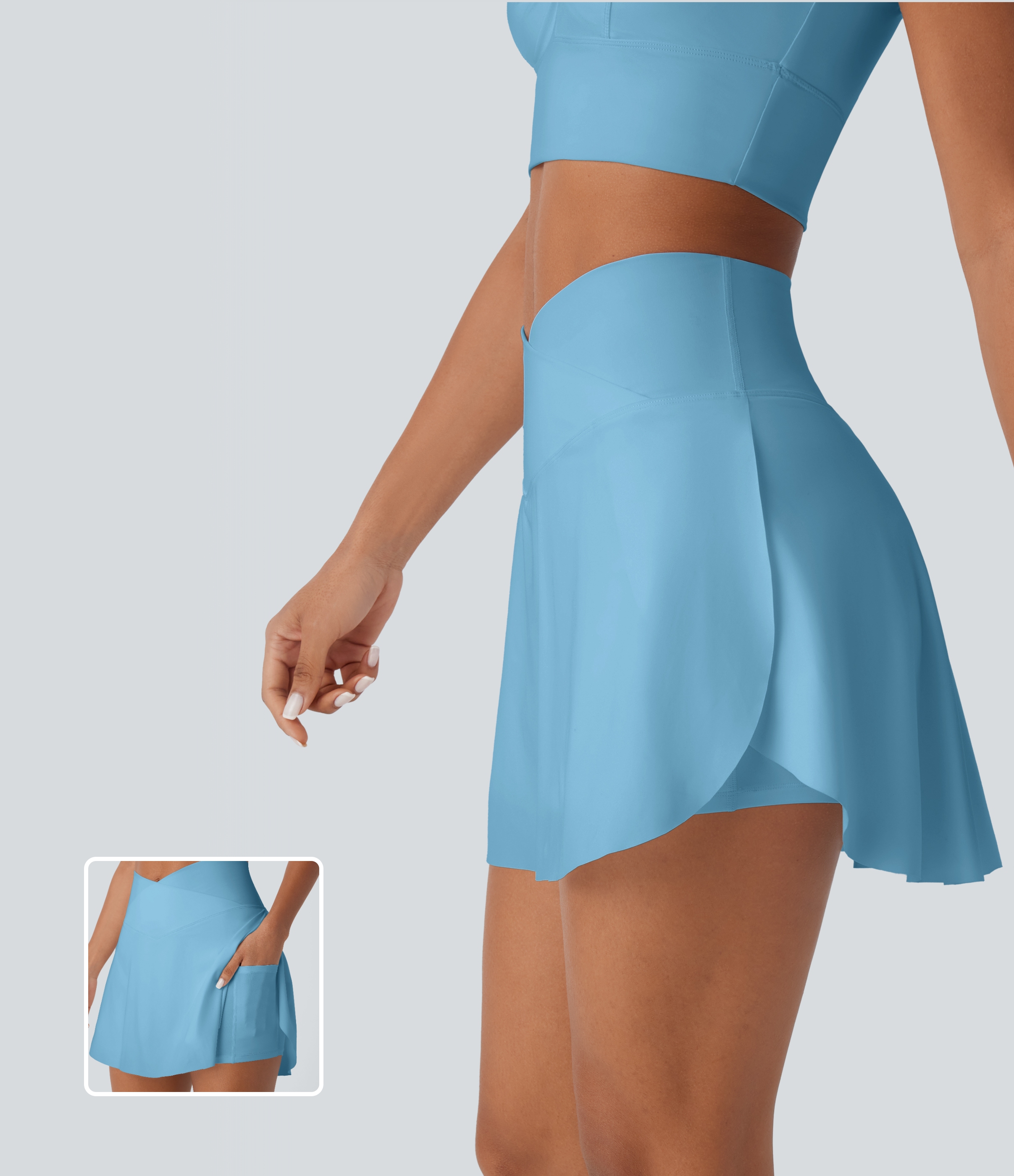 High Waisted Crossover 2-in-1 Side Pocket Cool Touch Quick Dry Mini Resort Skirt