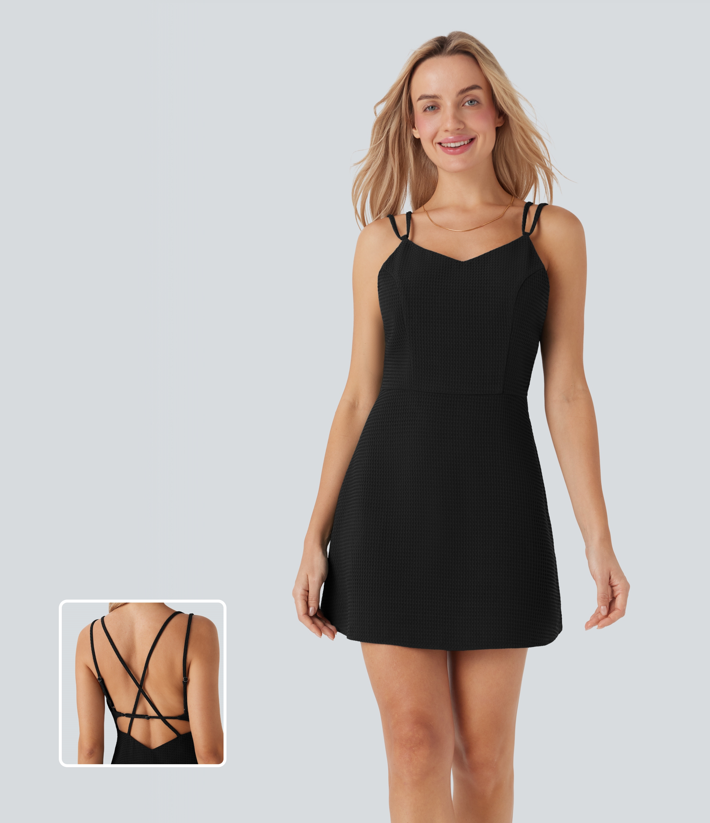 Black Waffle Mini Casual Dress / 1