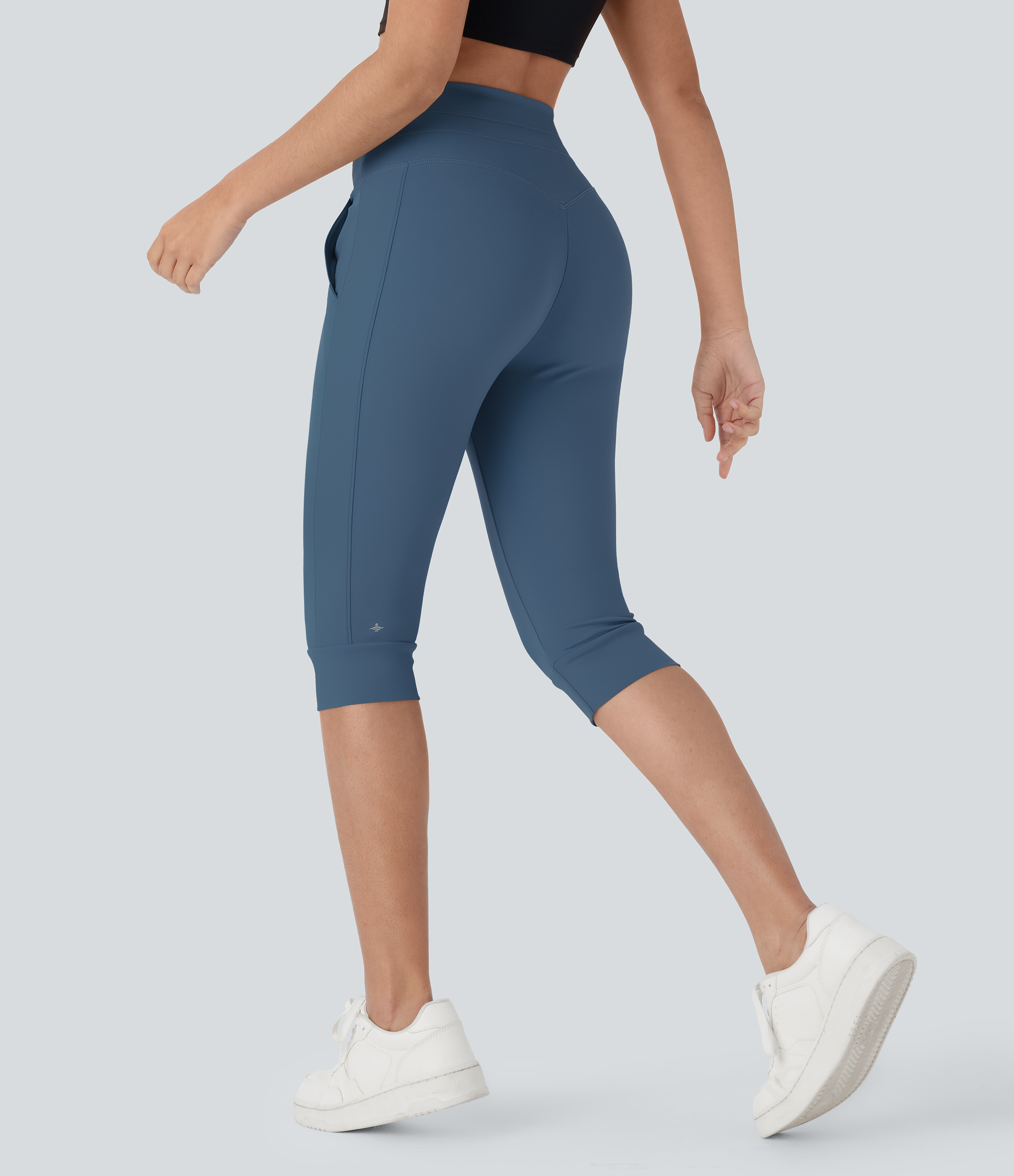 Grey Blue SoftlyZero™ Plush High Waisted Drawstring Pocket Yoga Pedal Pusher Joggers / 2
