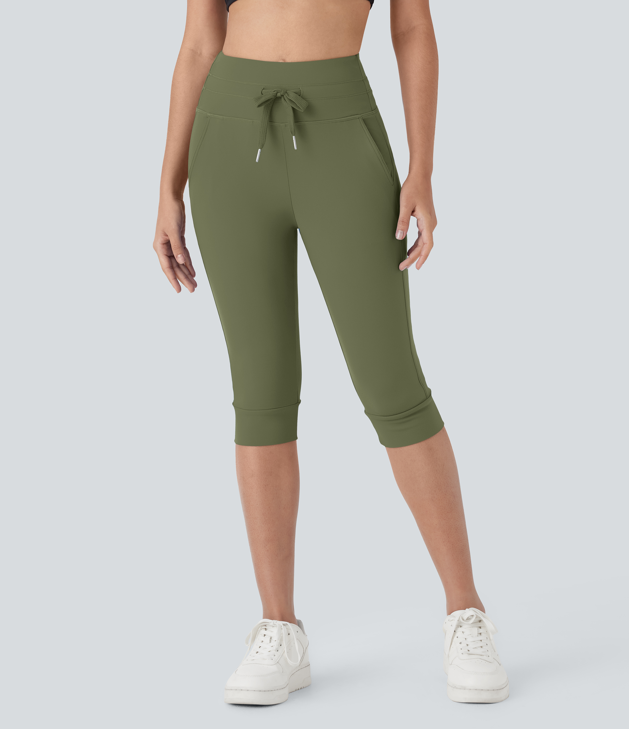 Pantalon corsaire jogging de yoga Softlyzero™ moelleux, taille haute à cordon avec poches latérales