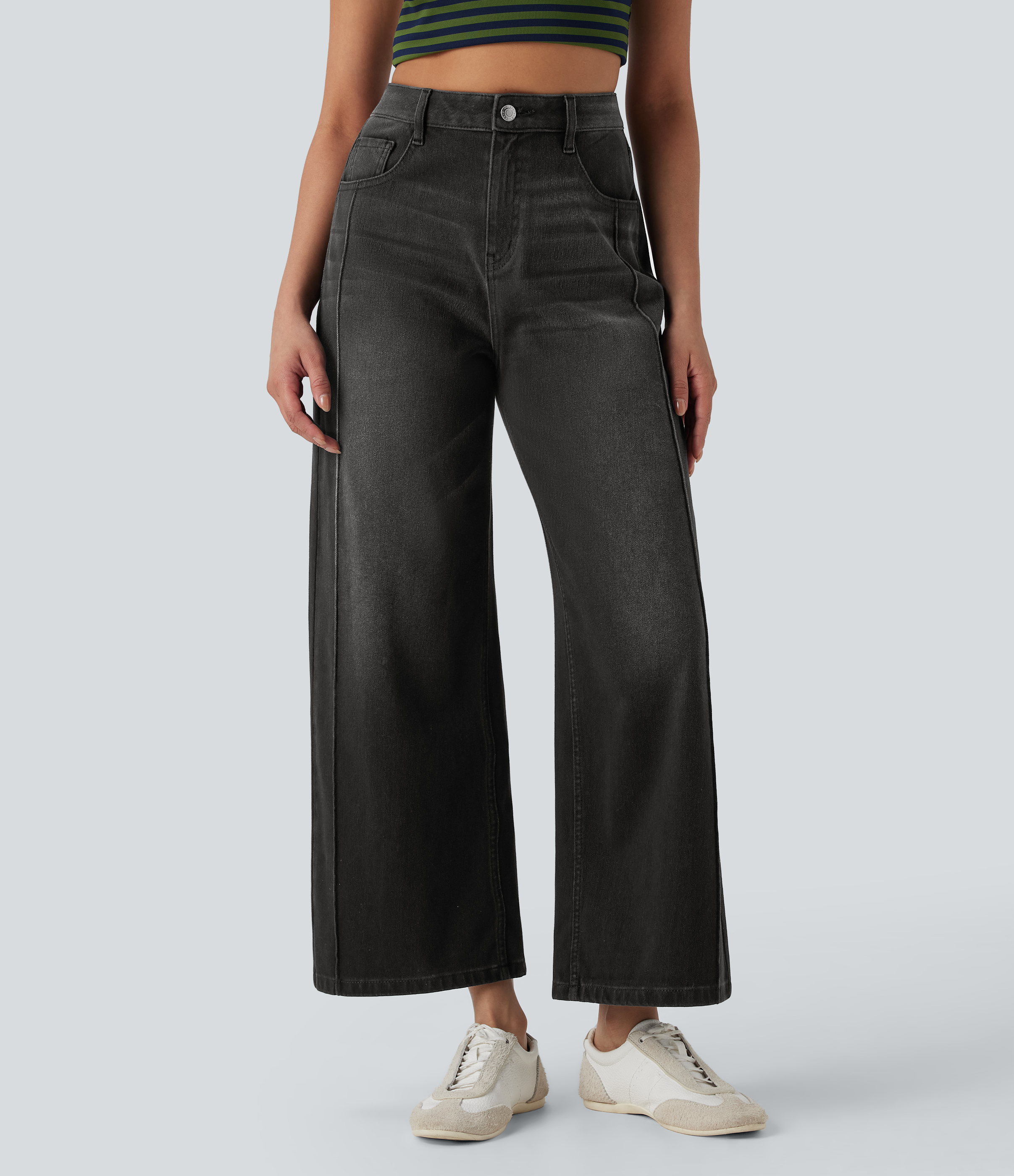 Halara Flex™ High Waisted Pockets Washed Casual Baggy Jeans