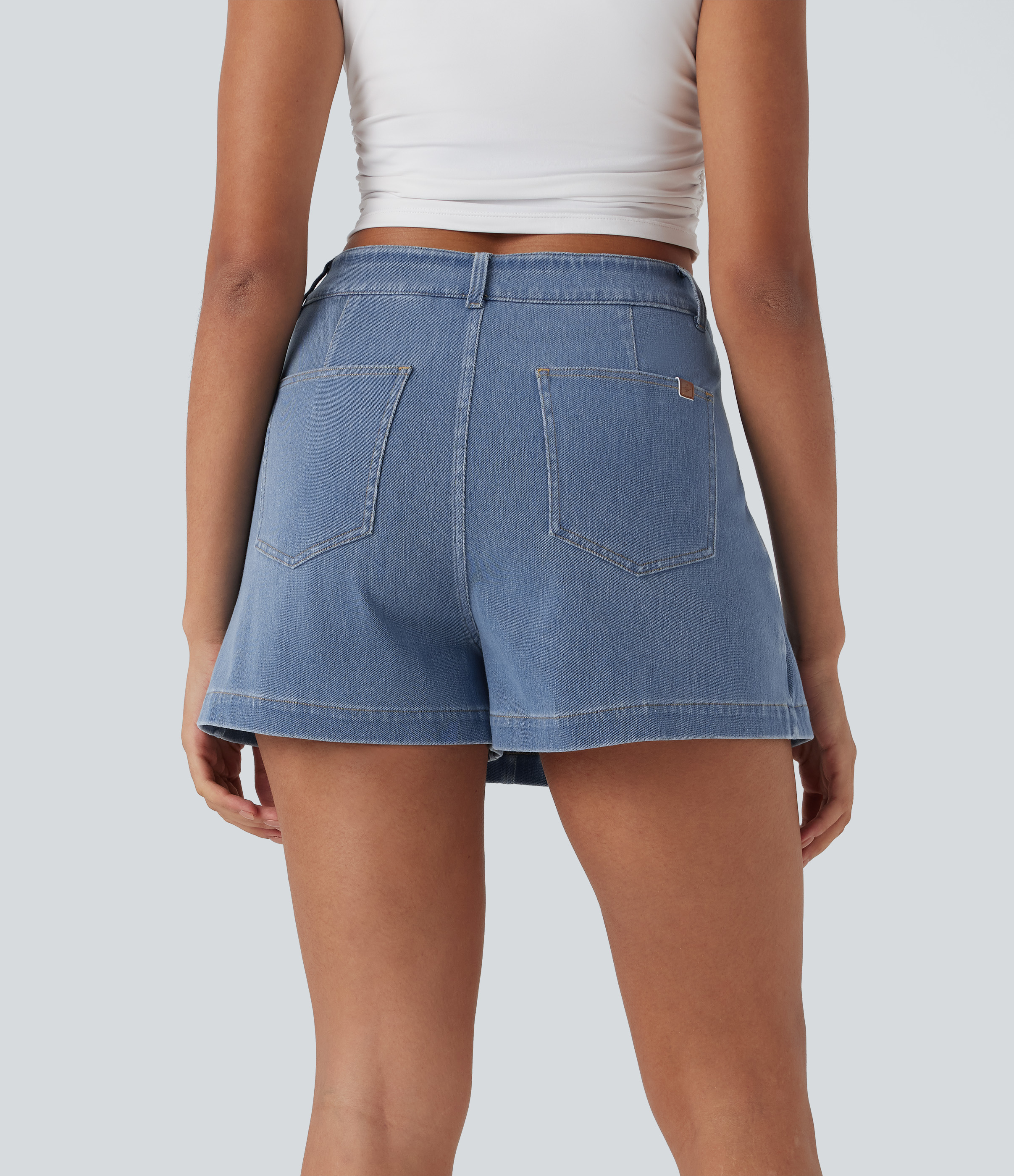 Malibu Blue Denim Halara Flex™ jupe-short en jean taille haute 2-in-1, lavée, extensible et tricotée, avec poches / 2