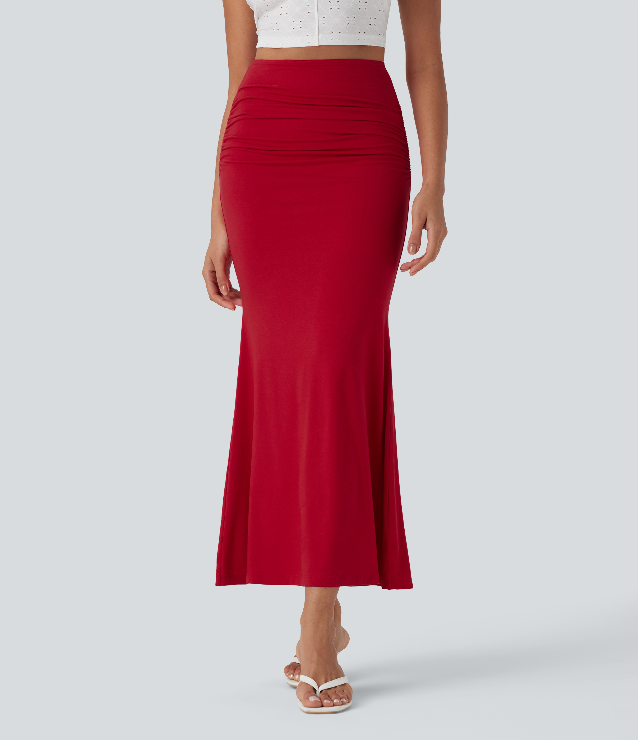High Waisted Tummy Control Butt Lifting 2-in-1 Midi Casual Mermaid Skirt