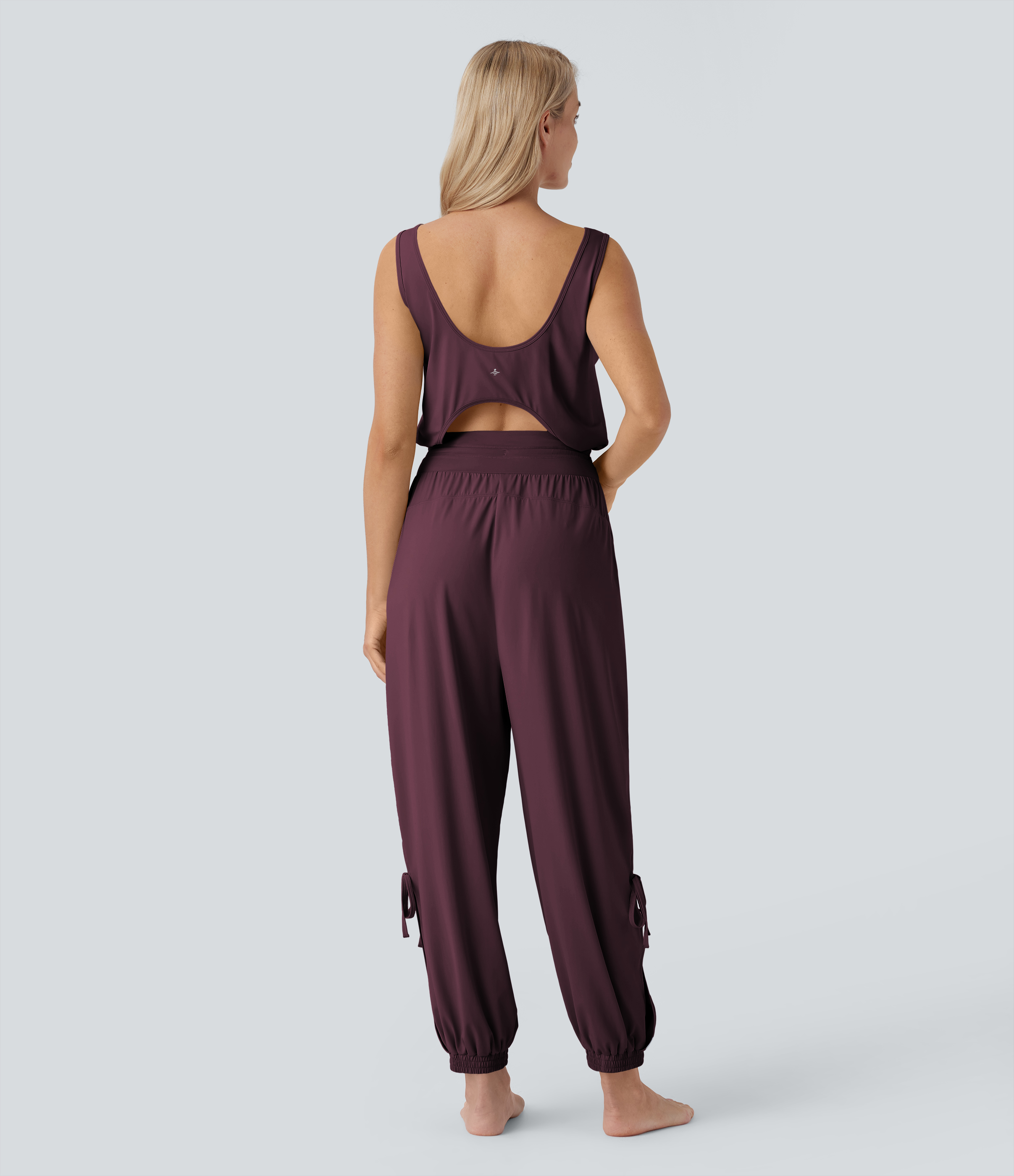Sleeveless Cut Out Drawstring Pocket Cool Touch Yoga Jumpsuit-UPF50+