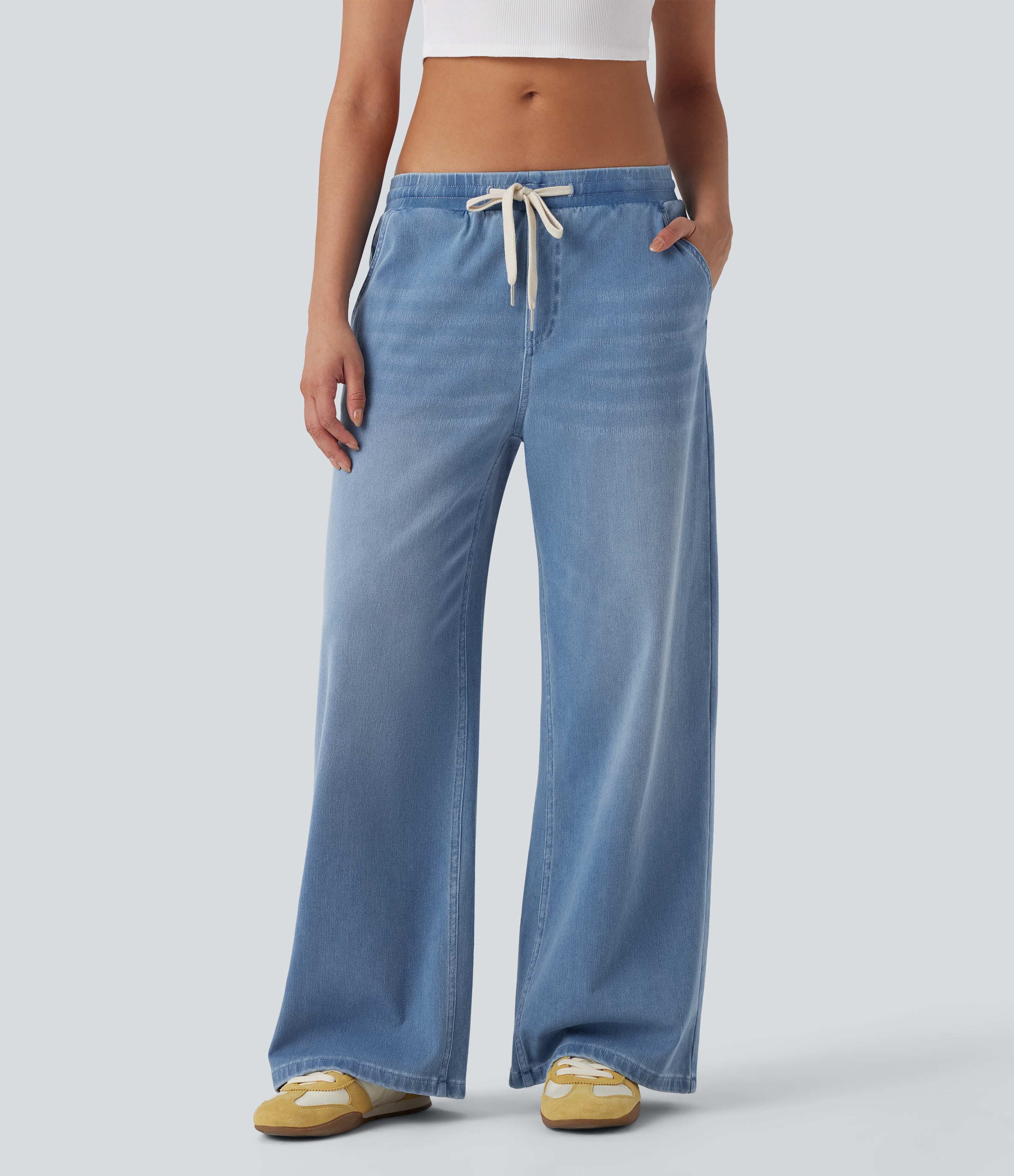 Halara Flex™ Low Rise Drawstring Stretchy Knit Casual Baggy Sweatpants Jeans with Multiple Pockets