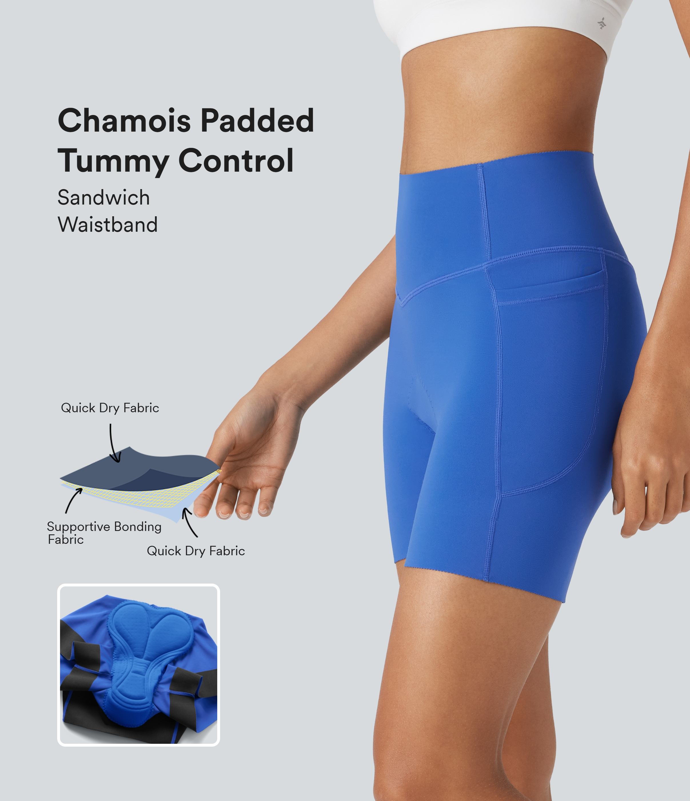 SpeedWave™ High Waisted Antislip Tummy Control Quick Dry Cycling Chamois Padded Biker Shorts 5'' with Pockets