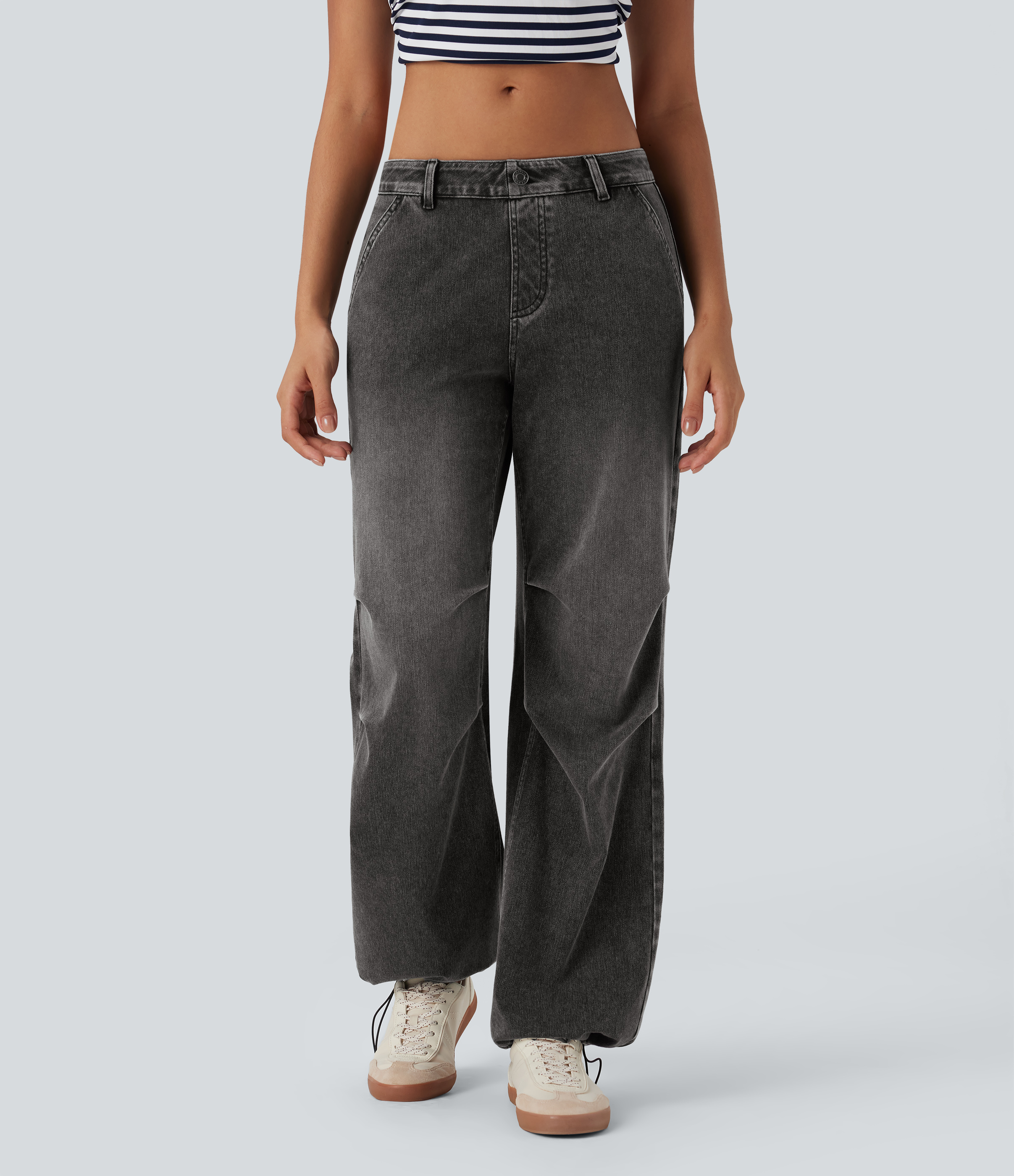Poppy Seed Denim Jeans Halara Flex™ Denim tiro bajo elástico cordón ajustable múltiple bolsillo / 2