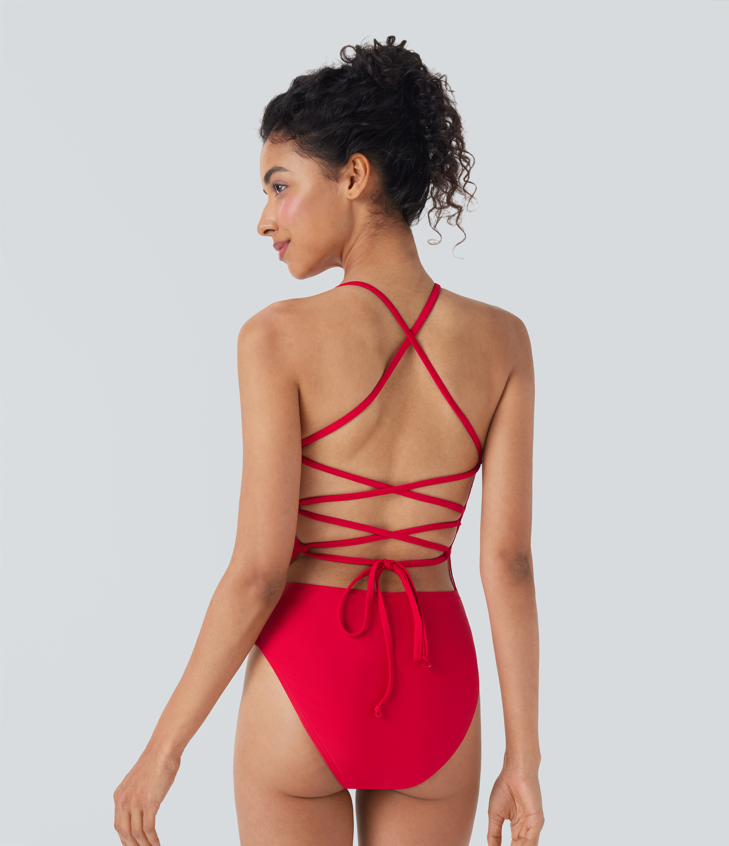 Backless Crisscross Lace Up One Piece Swimsuit