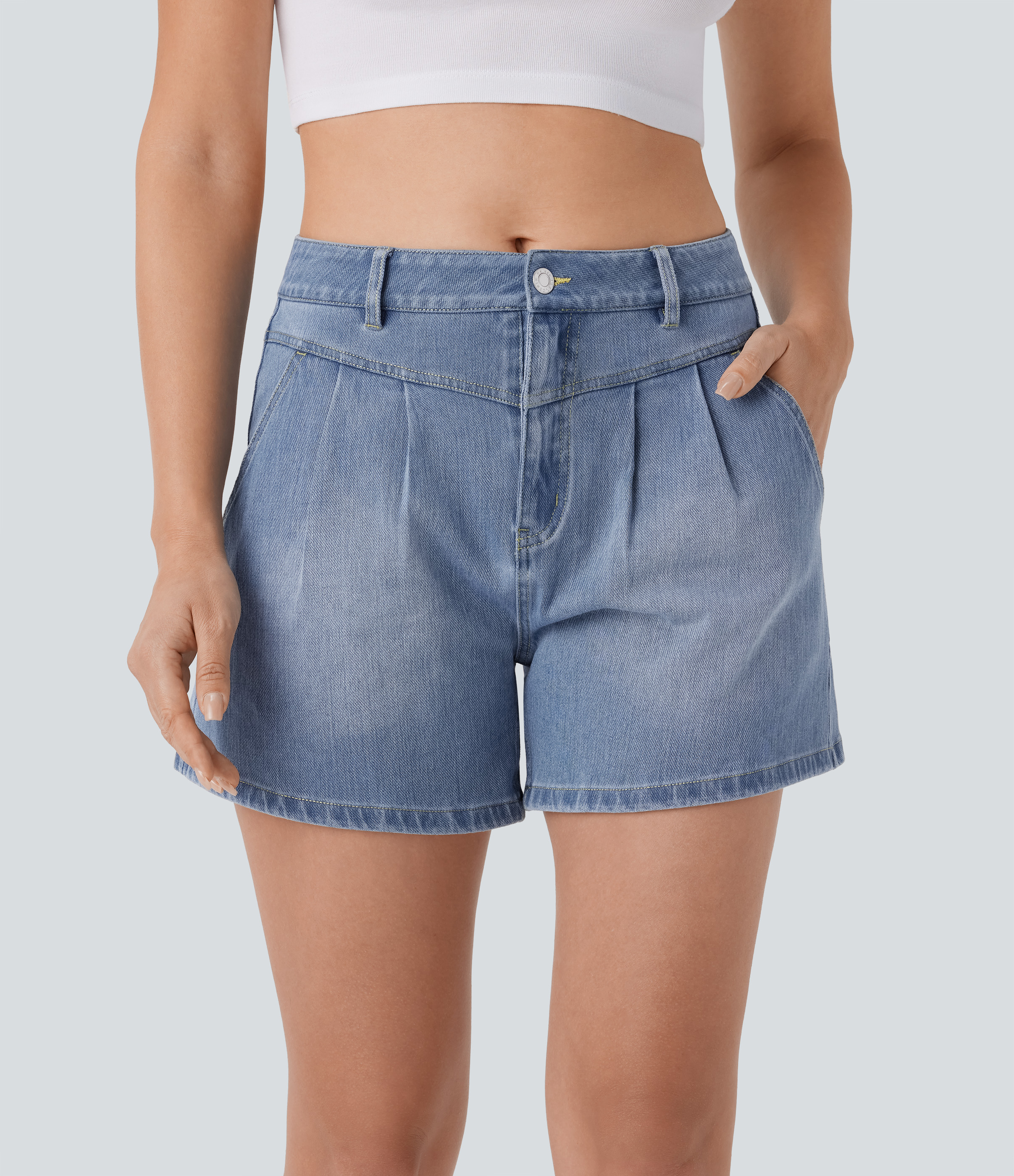 Halara Flex™ High Waisted Washed Denim Casual Shorts with Pockets