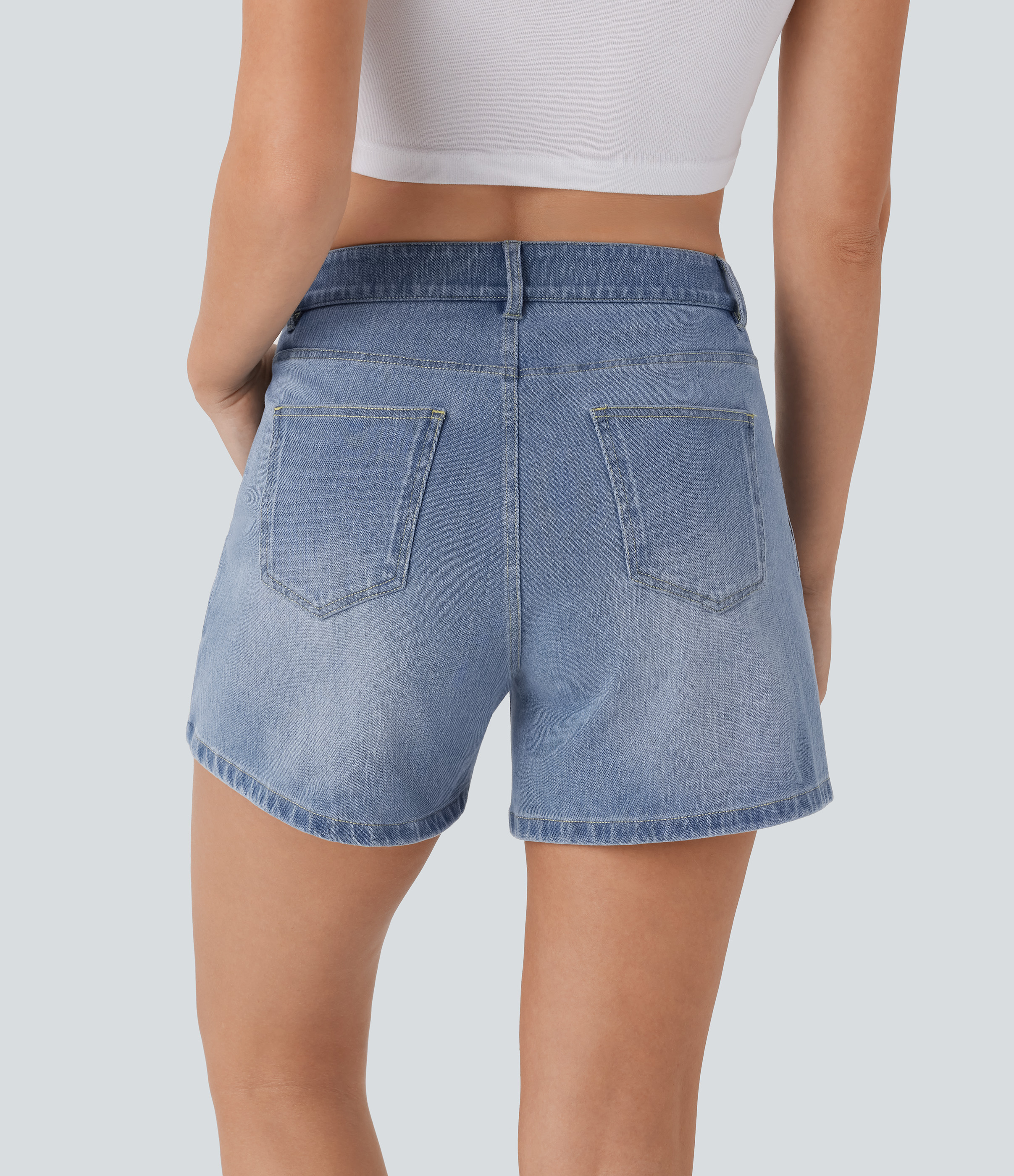 Light Sky Blue Denim Pantalón corto Halara Flex™ Denim mezclilla elástico lavado tiro alto múltiple bolsillo / 2