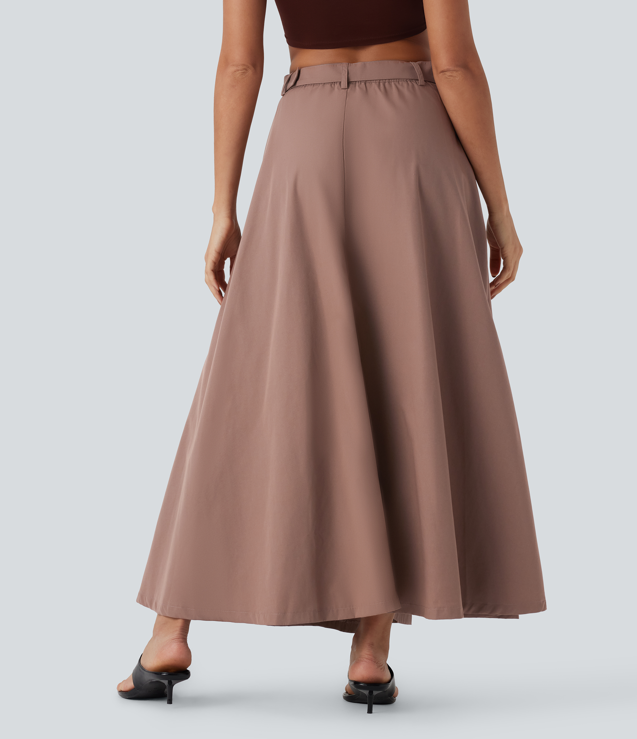 Myristica Falda maxi casual de tiro medio con cinturón, cremallera y bolsillos laterales / 2