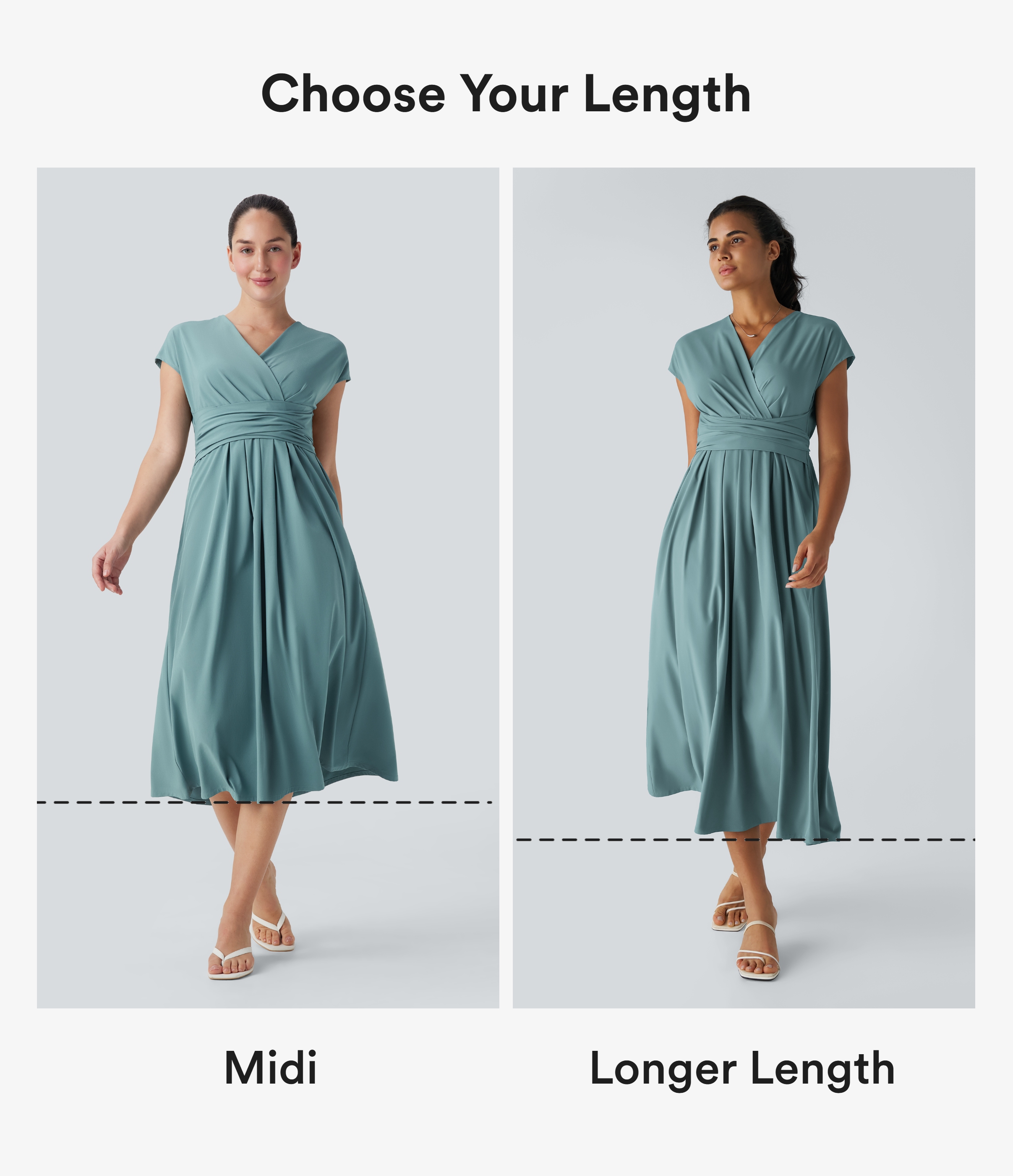 Stone Blue Breezeful™ vestido casual midi con escote en V, mangas cortas, bolsillo, lazada en la espalda y tejido de secado rápido / 2