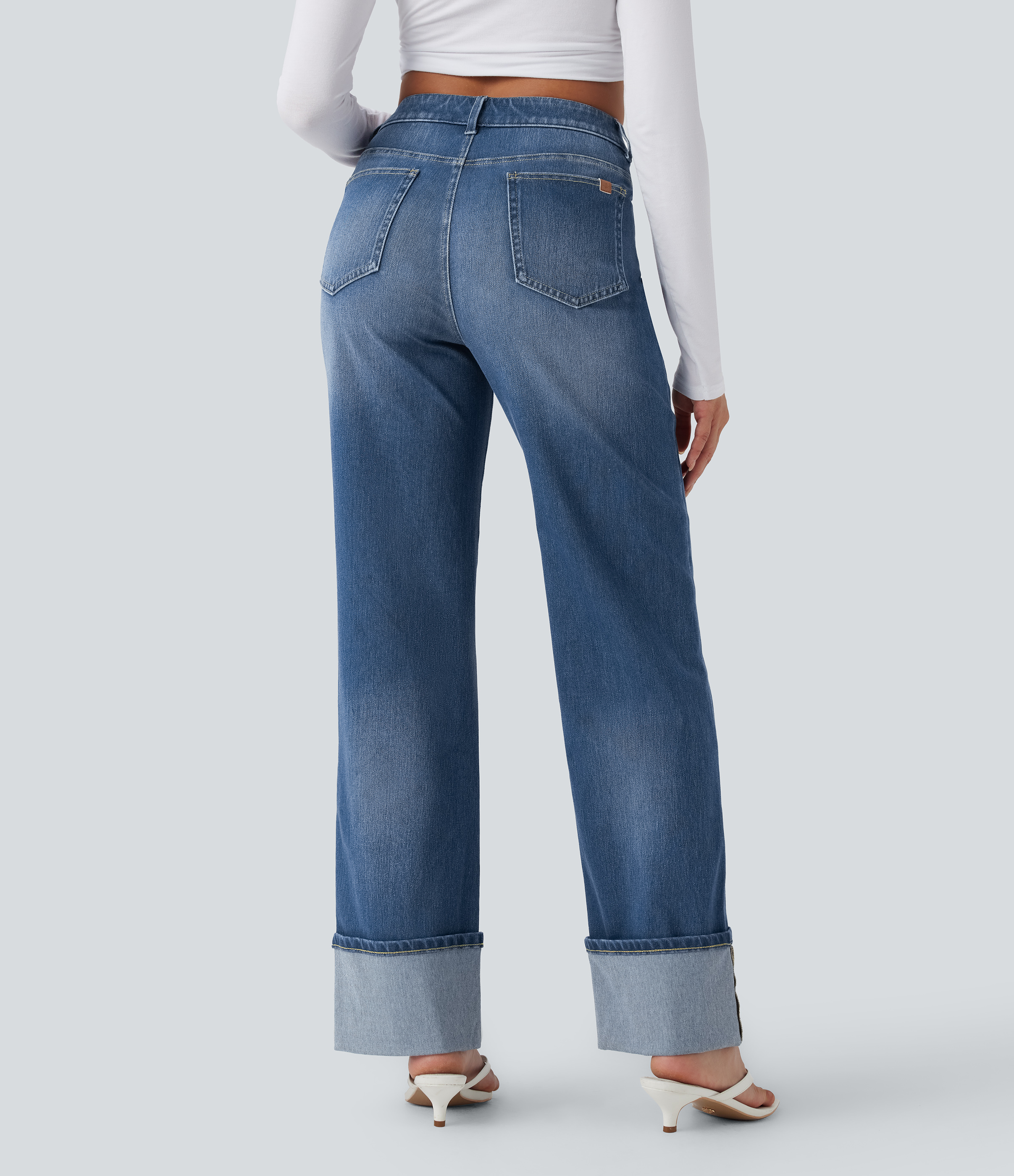 Estate Blue Denim Halara Flex™ Mid Rise Rolled Hem Casual Straight Leg Jeans with Pockets / 2