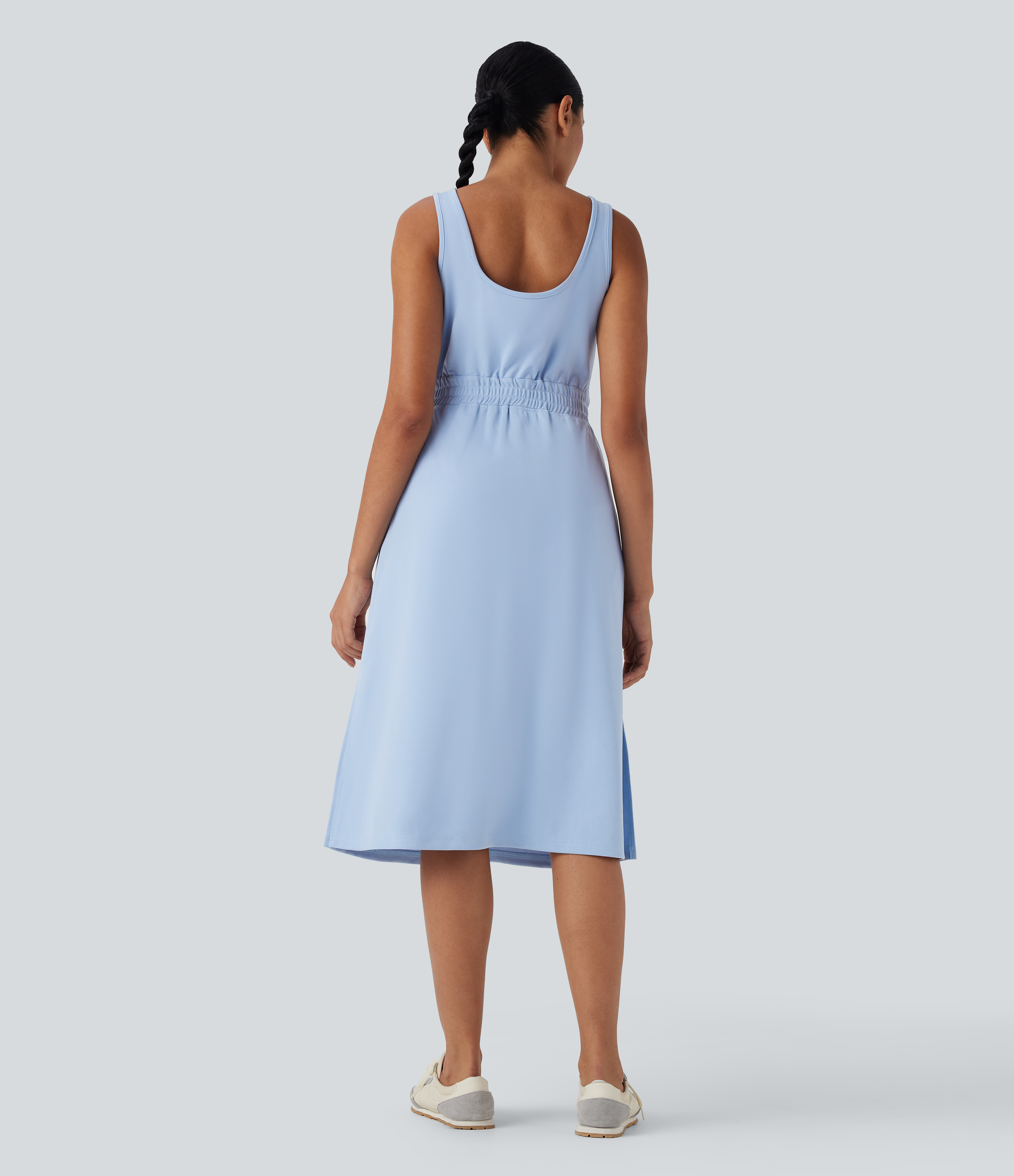 Pale Milky Blue Vestido deportivo senderismo cuello U cremallera abertura hasta rodilla / 2