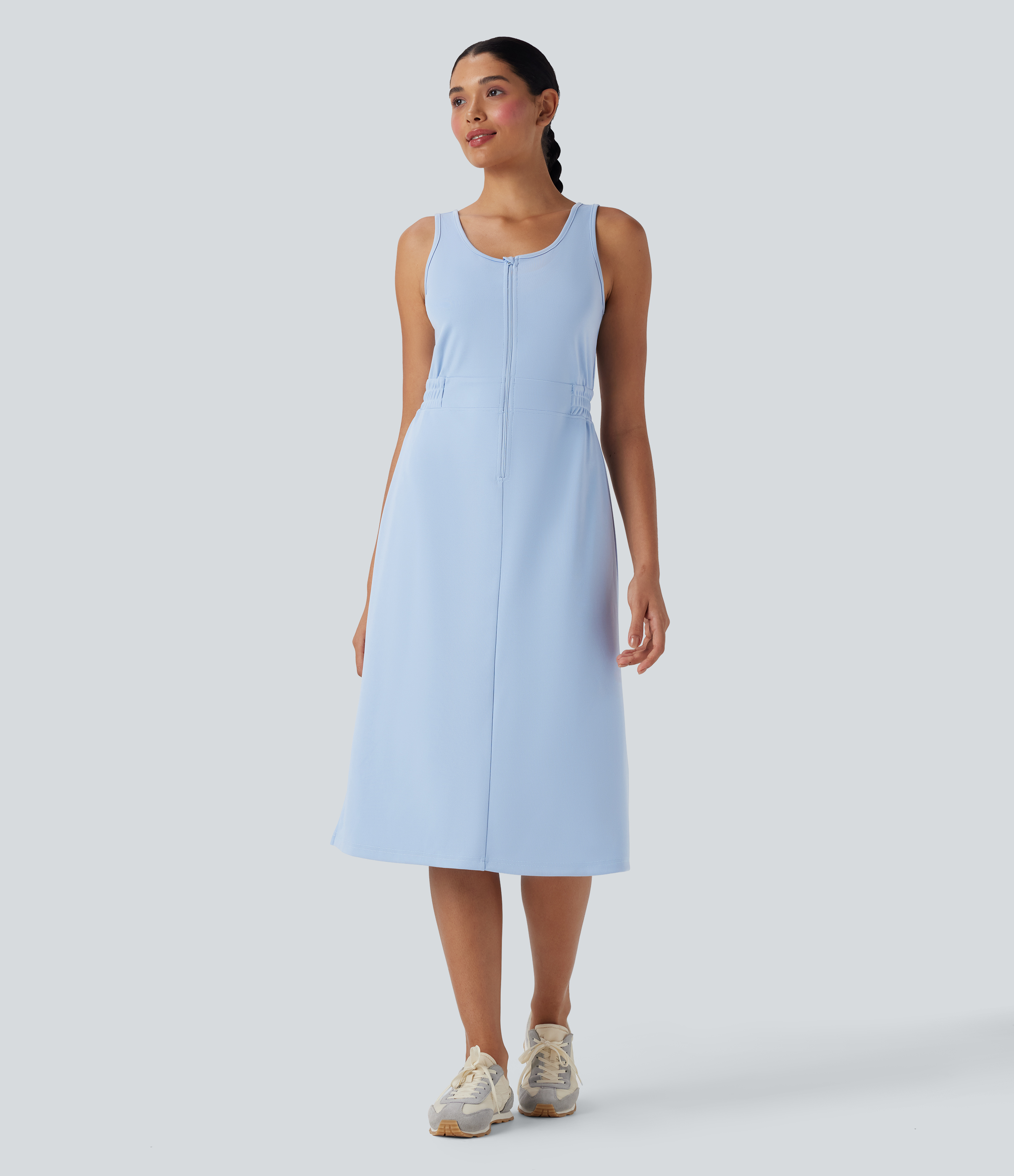 Vestido deportivo senderismo cuello U cremallera abertura hasta rodilla