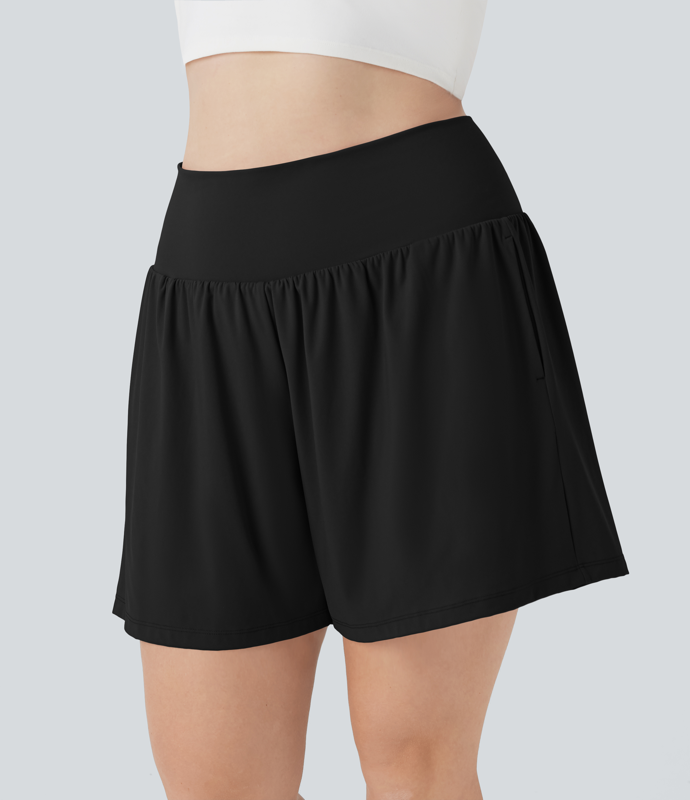 SoftlyZero™ Airy Super High Waisted 2-in-1 InstantCool Yoga Plus Size Shorts 7" with Pockets
