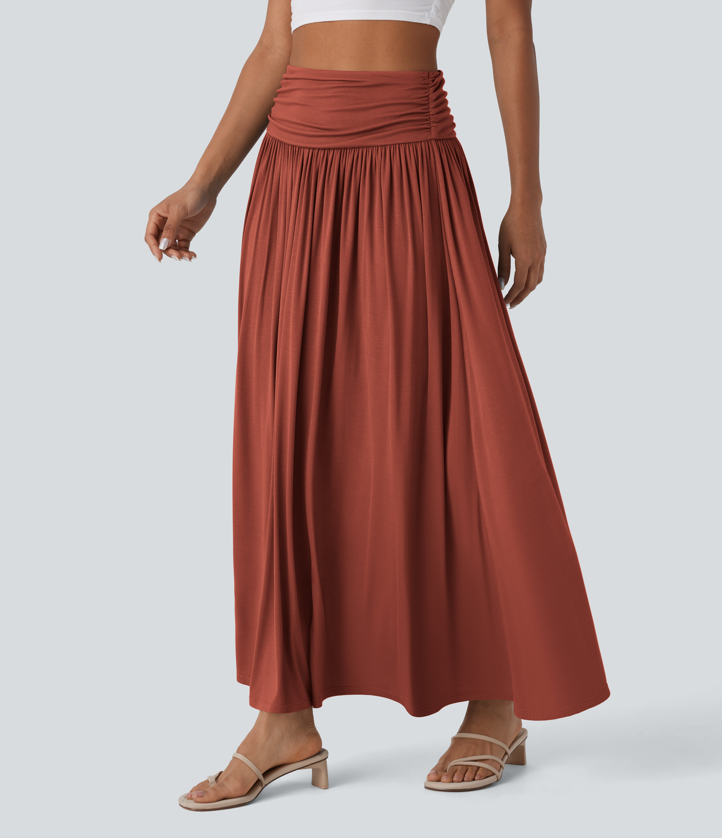 Jupe longue fluide froncée taille haute