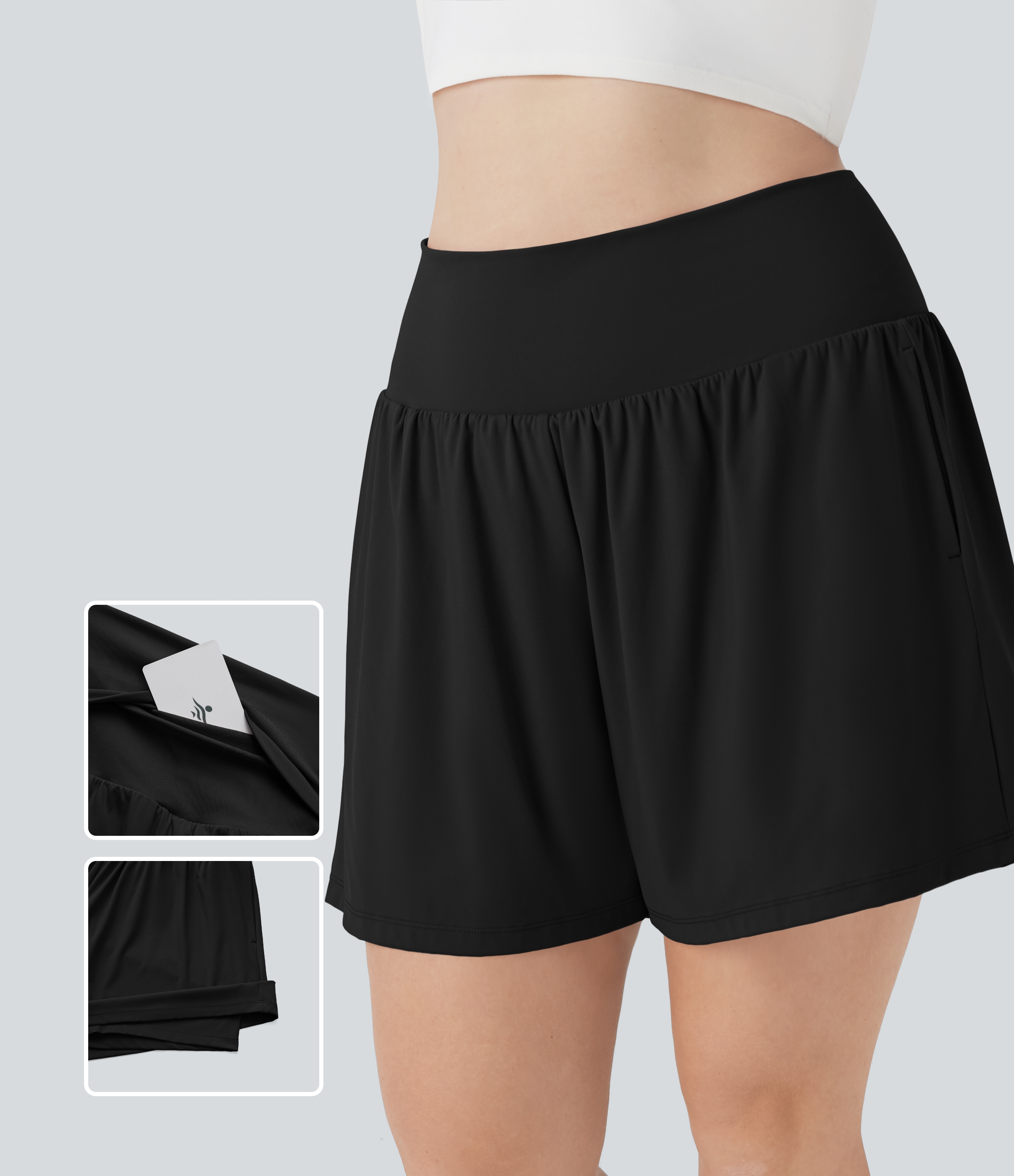 Pantalón corto Softlyzero™ Airy yoga tiro alto 2 en 1 tacto fresco talla grande 17.5 cm bolsillo