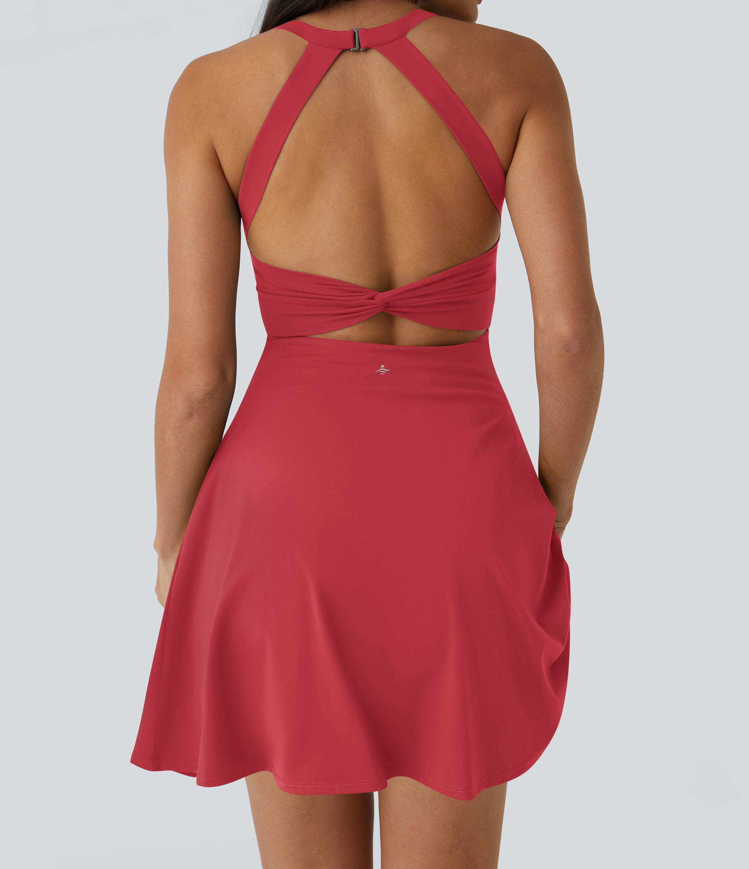 Women's Backless Twisted Flare Dance Active Dress-Longer