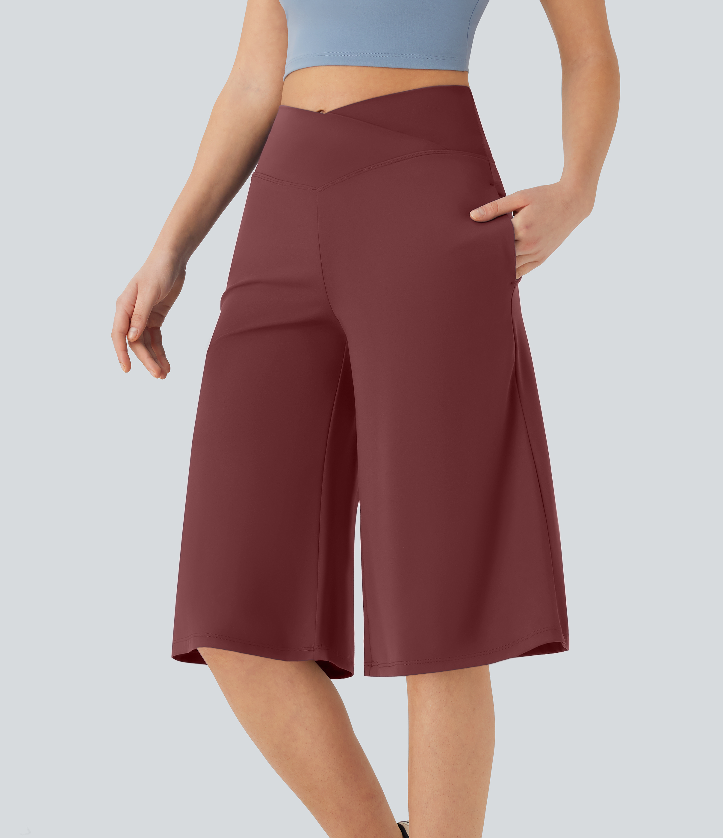 Pantalones de yoga Softlyzero™ Airy de tiro alto cruzado con bolsillos en tacto frío