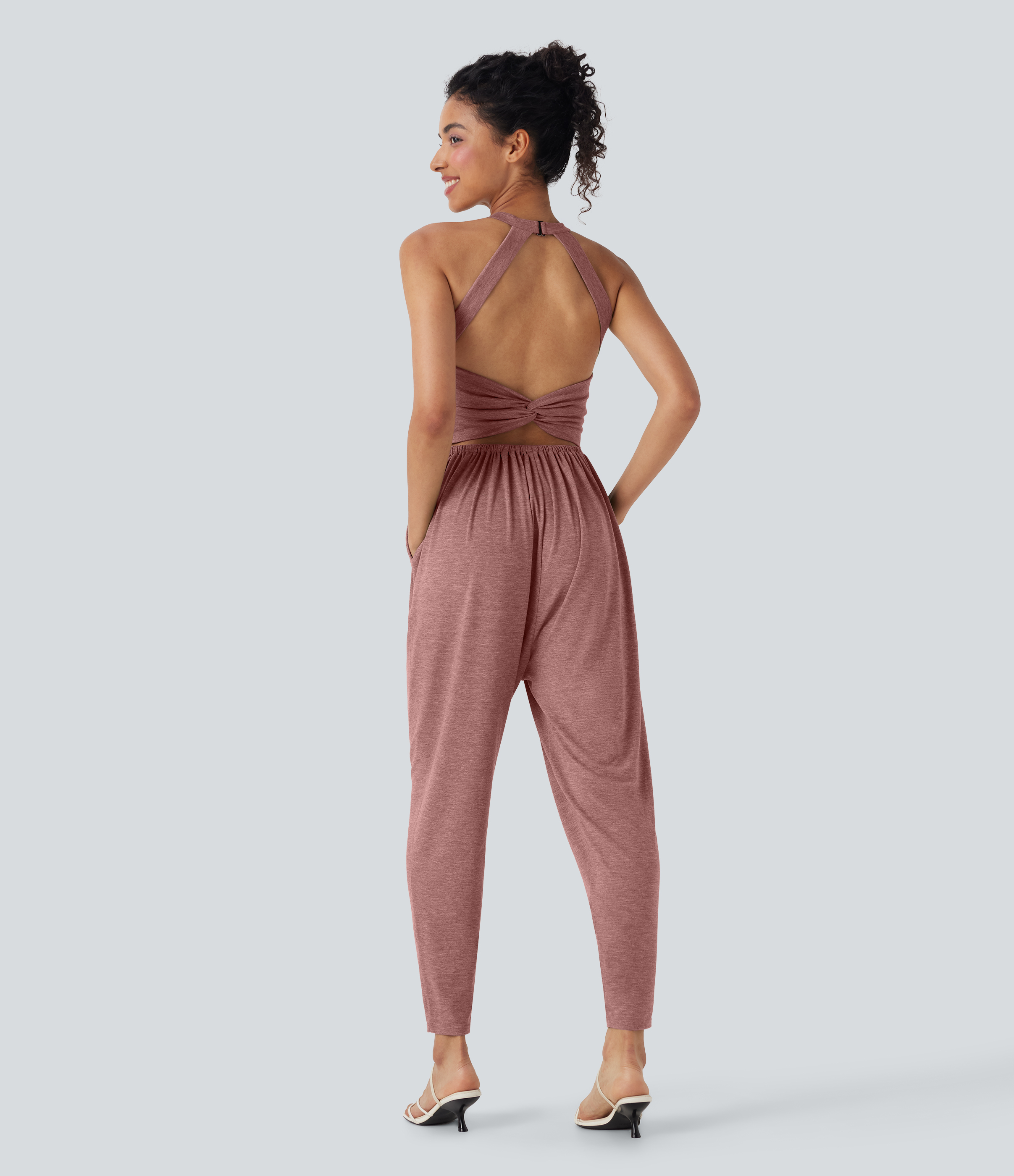 U Neck Harem Casual Jumpsuit with Pockets-Easy Peezy Edition DD-F Cups