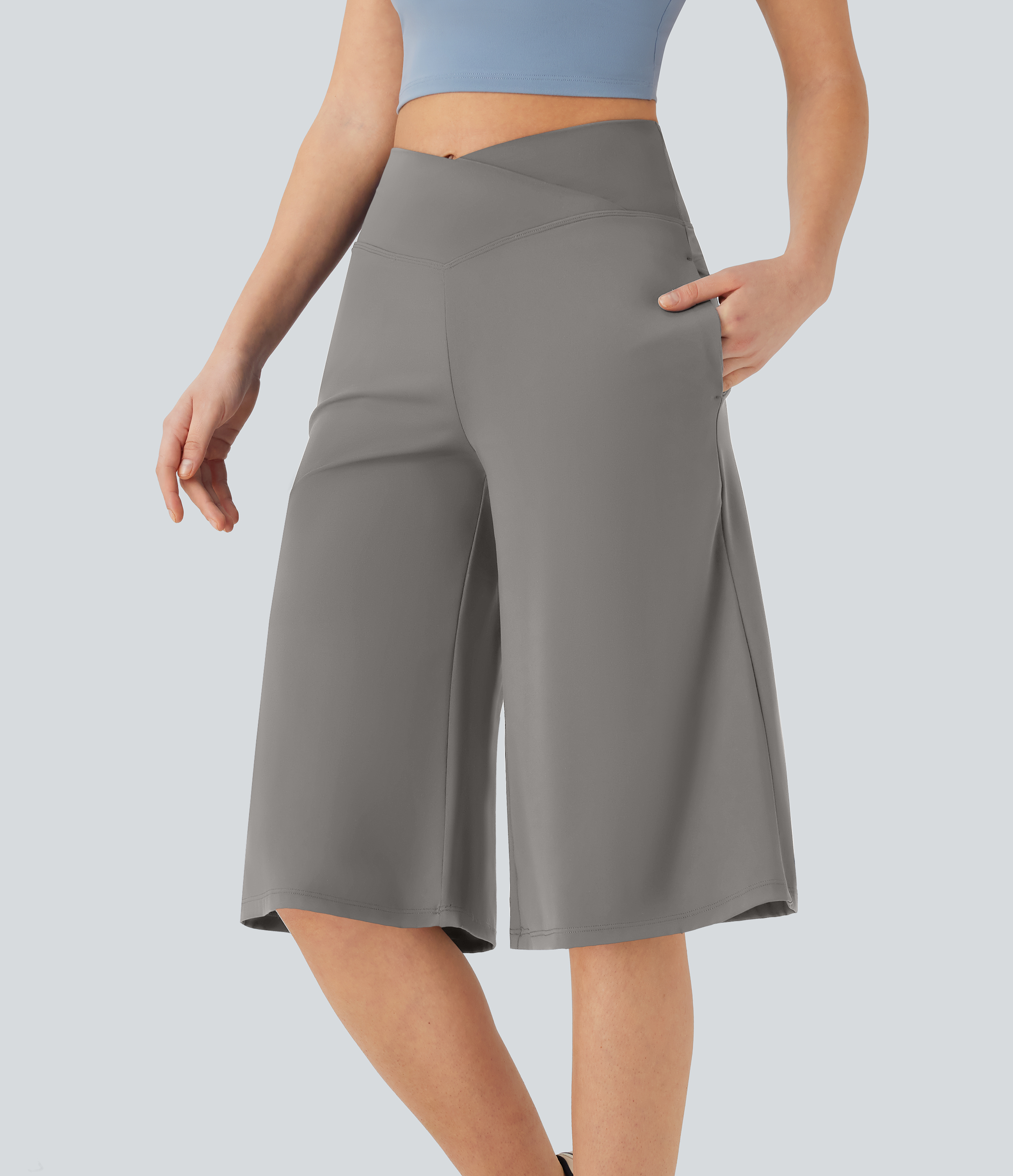 SoftlyZero™ Airy Crossover High Waisted Wide Leg Cool Touch Yoga Pedal Pusher Pants with Pockets