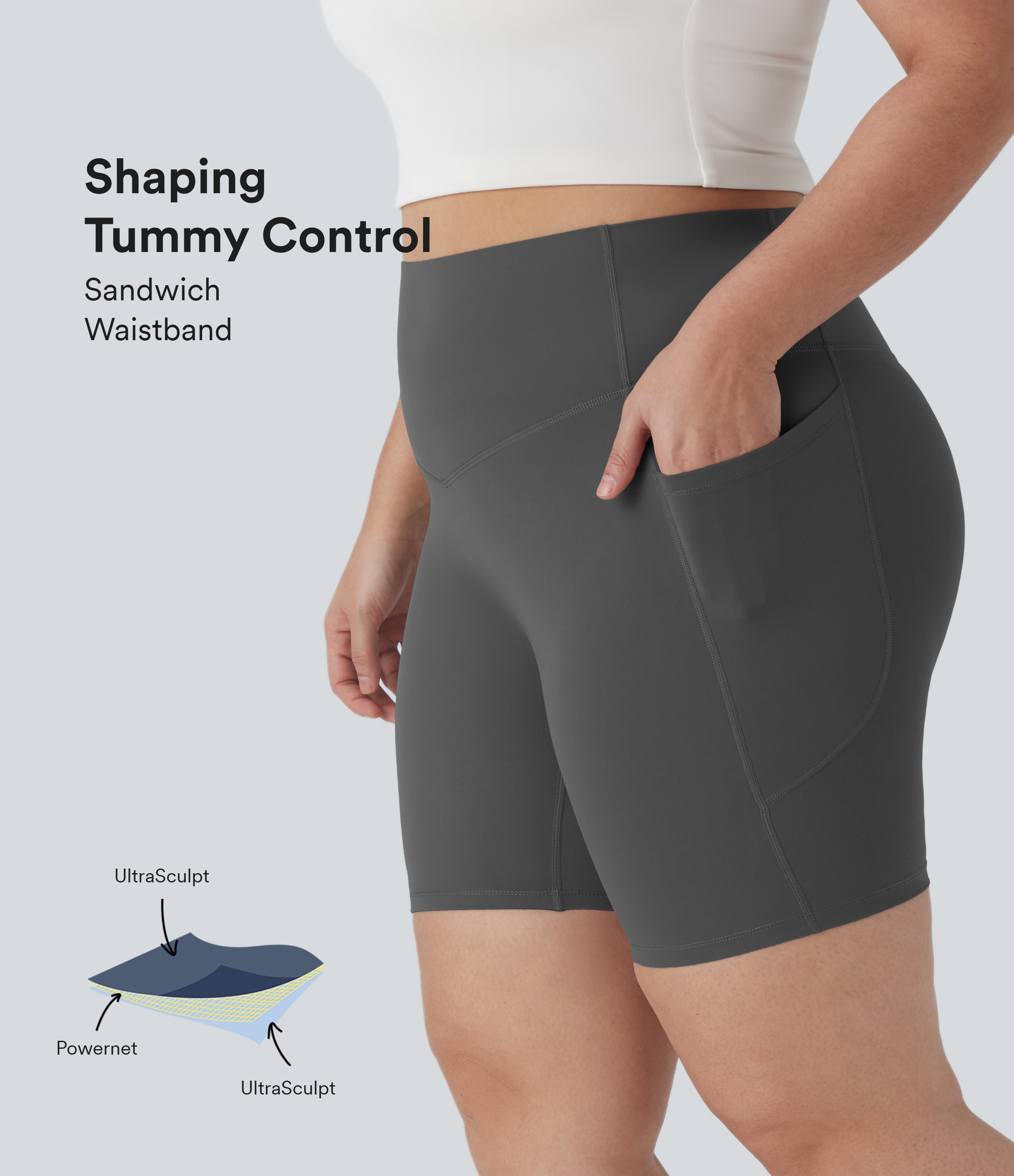 Halara UltraSculpt™ High Waisted Tummy Control Shaping Training Plus Size Biker Shorts 7'' with Pocket
