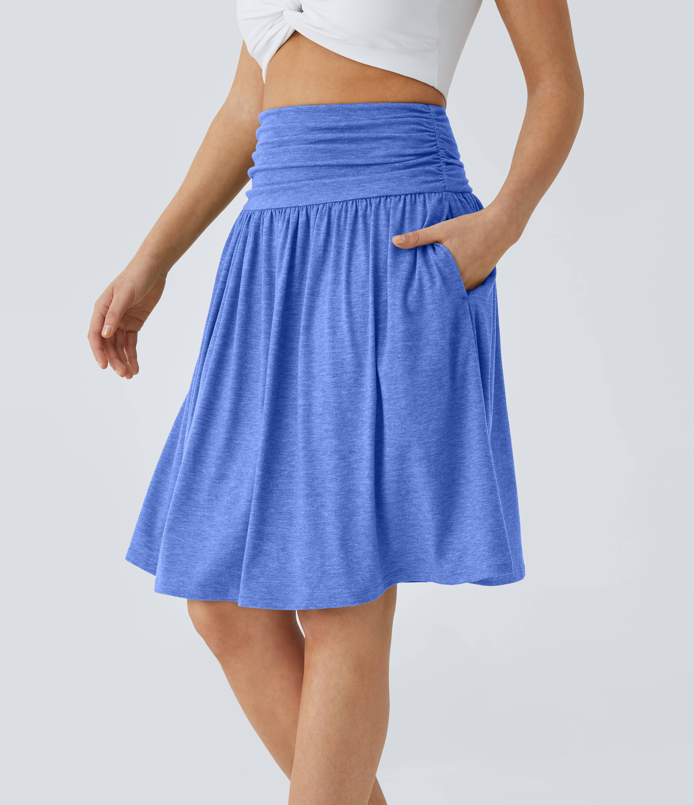 High Waisted Ruched Pocket Flowy Skirt
