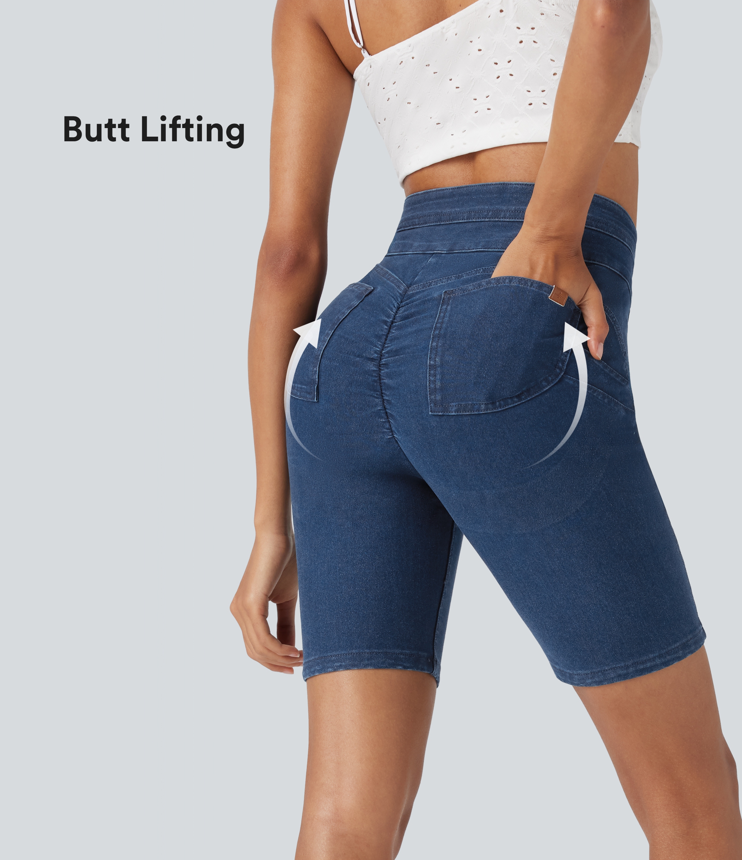 Halara Flex™ - Lässige Biker-Shorts aus elastischem Strick-Denim mit hohem Bund und Seitentaschen - Po-Lifting