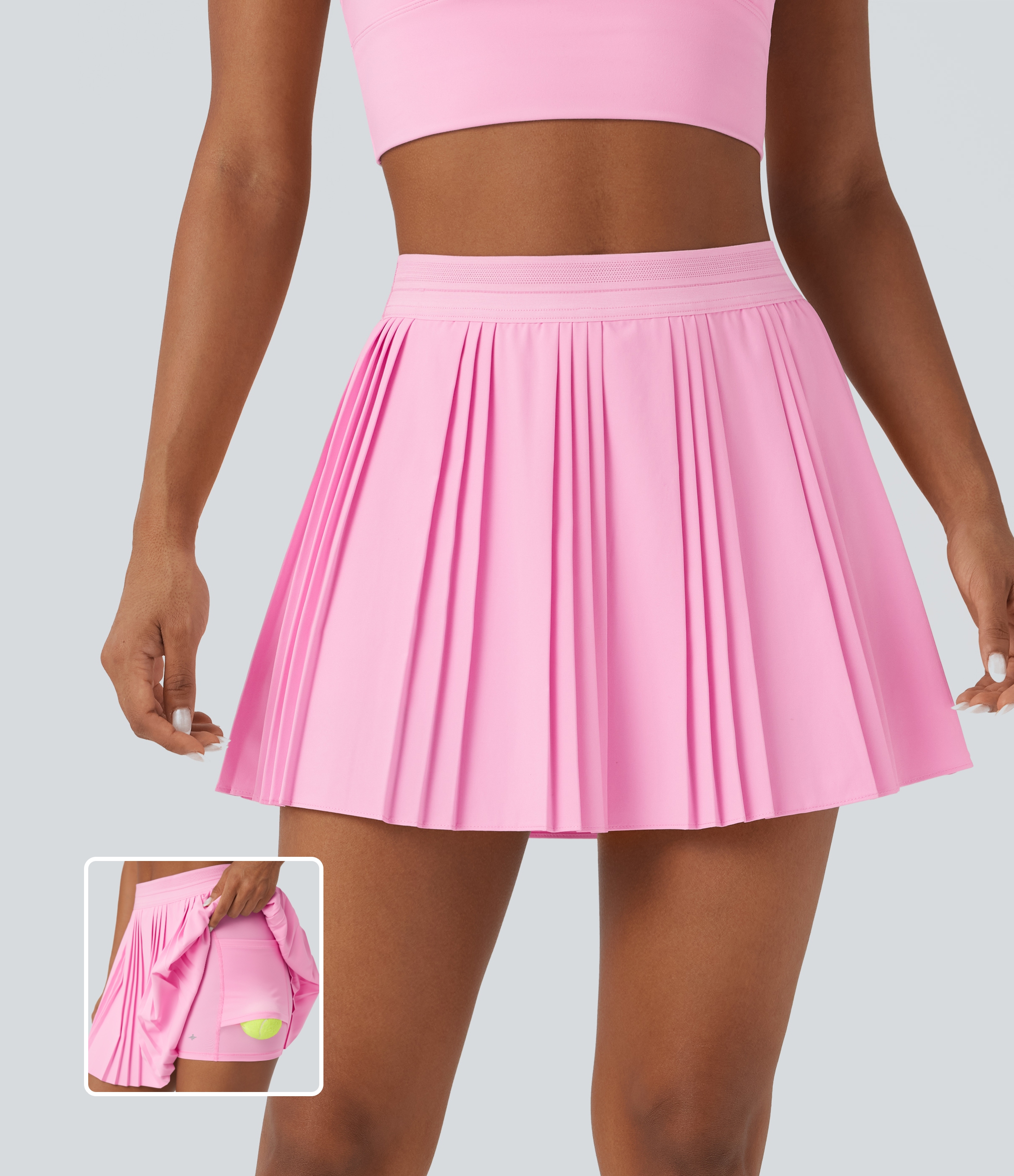 Halara – Plissierter 2-in-1 Tennis-Minirock mit hohem Bund und Seitentaschen – schnelltrocknend – Pink Frosting – S(regular)