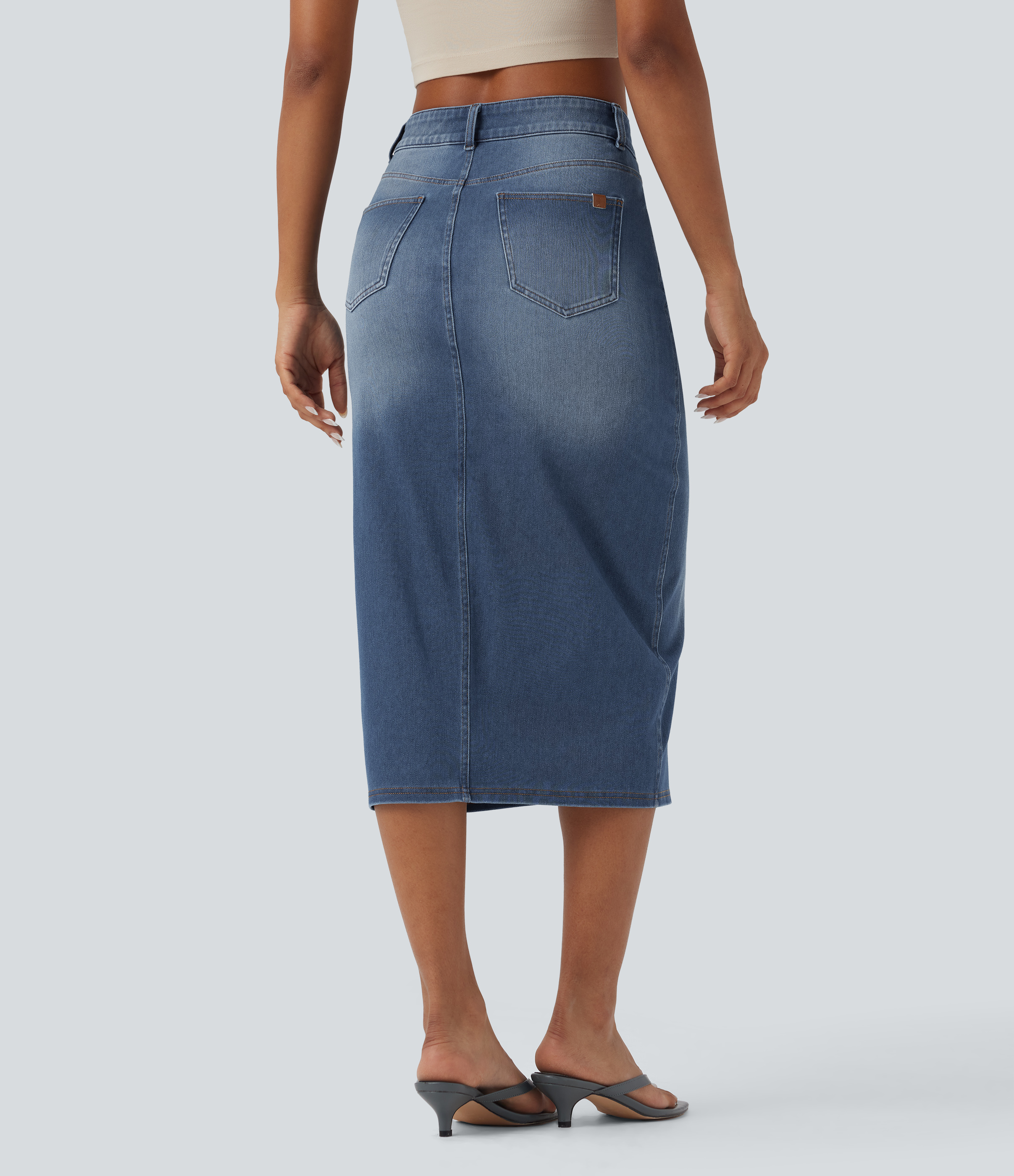 Blue Jasper Denim Falda vaquera casual Halara Flex™ ajustada y asimétrica de tiro medio con abertura y bolsillos / 2