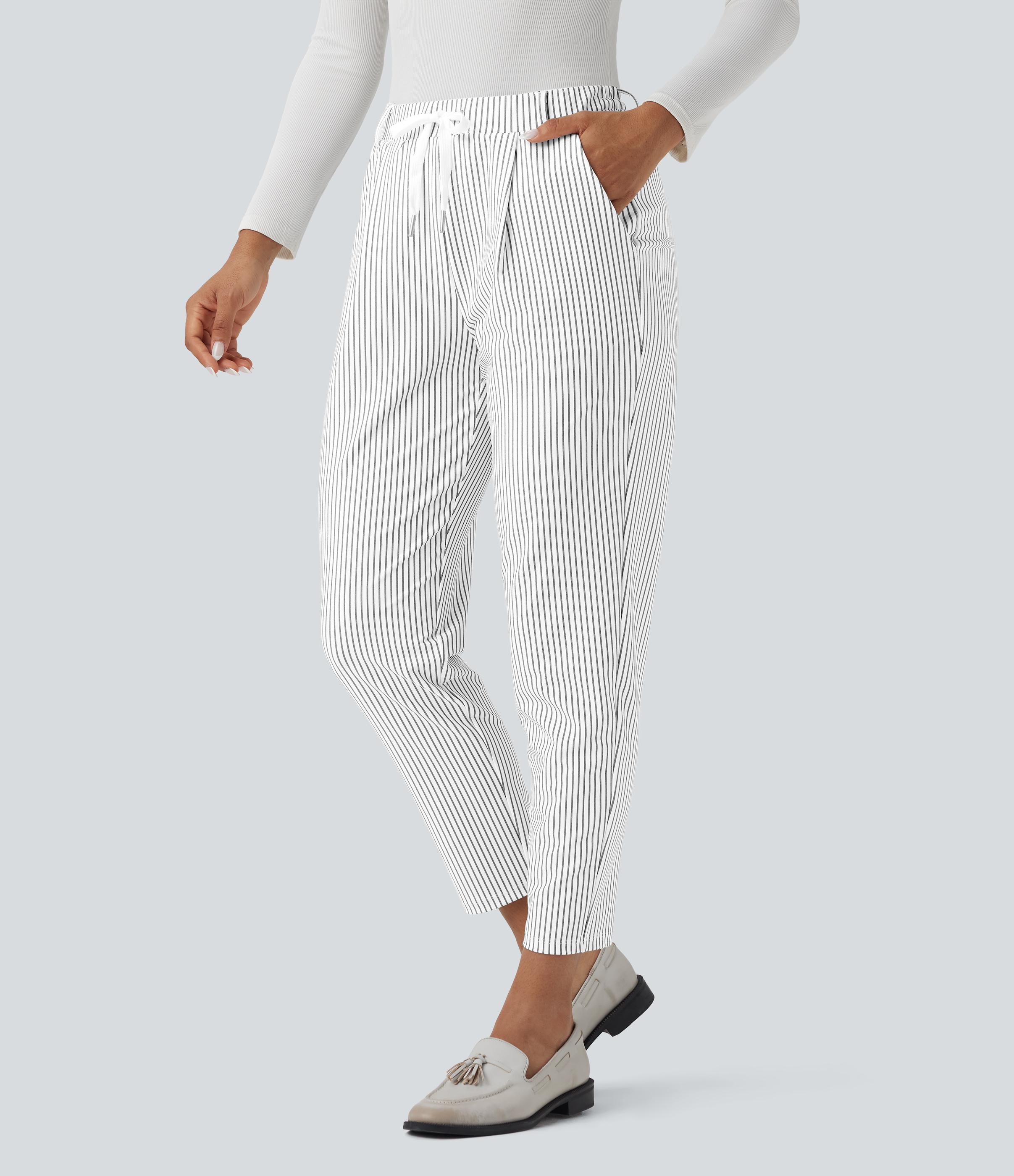 Zebra Ripple Halara Flex™ Mid Rise Drawstring Tapered Stripe Work Pants with Pockets / 1